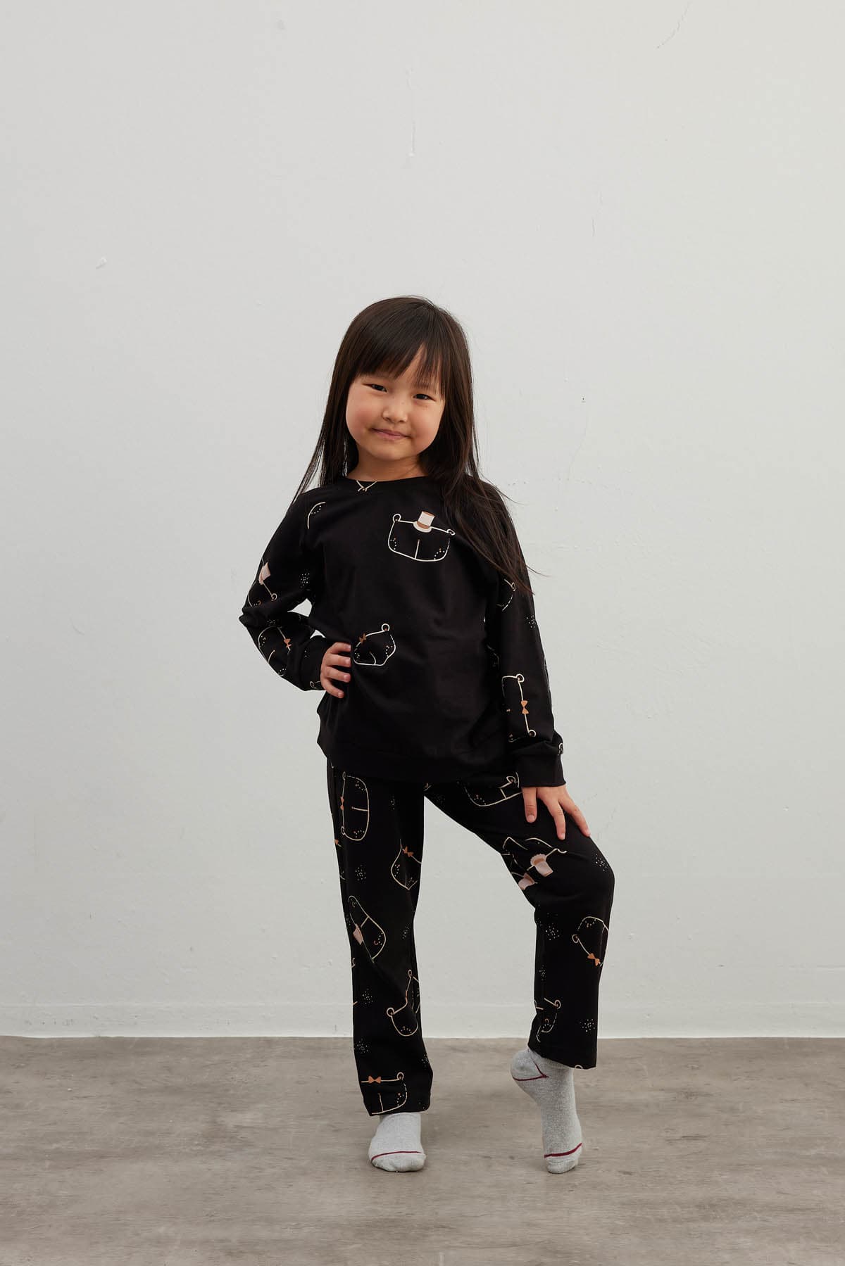 Kids' Black Printed Cotton Pajama Set — view 1