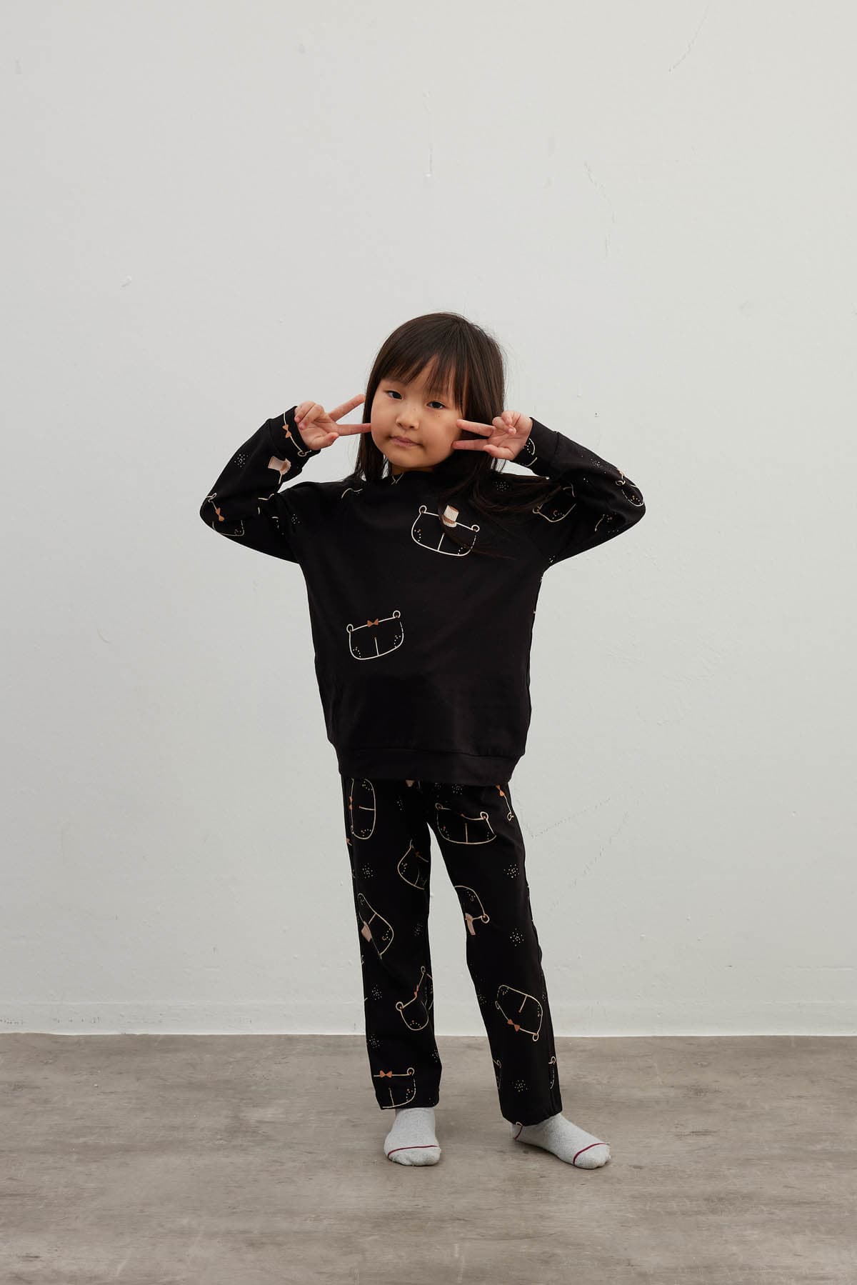 Kids' Black Printed Cotton Pajama Set — view 2