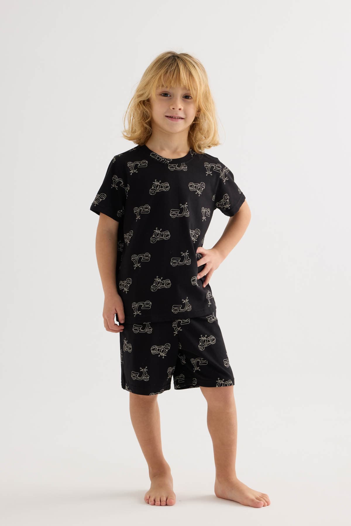 Kids' Black Printed Cotton Pajama Set — view 1
