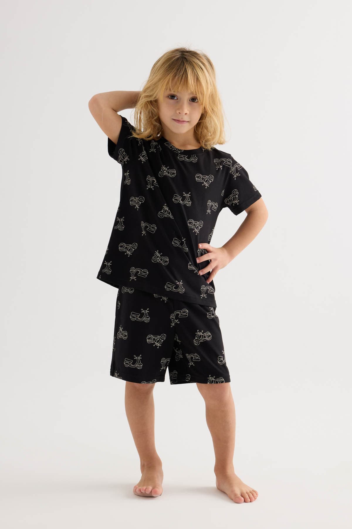 Kids' Black Printed Cotton Pajama Set — view 3