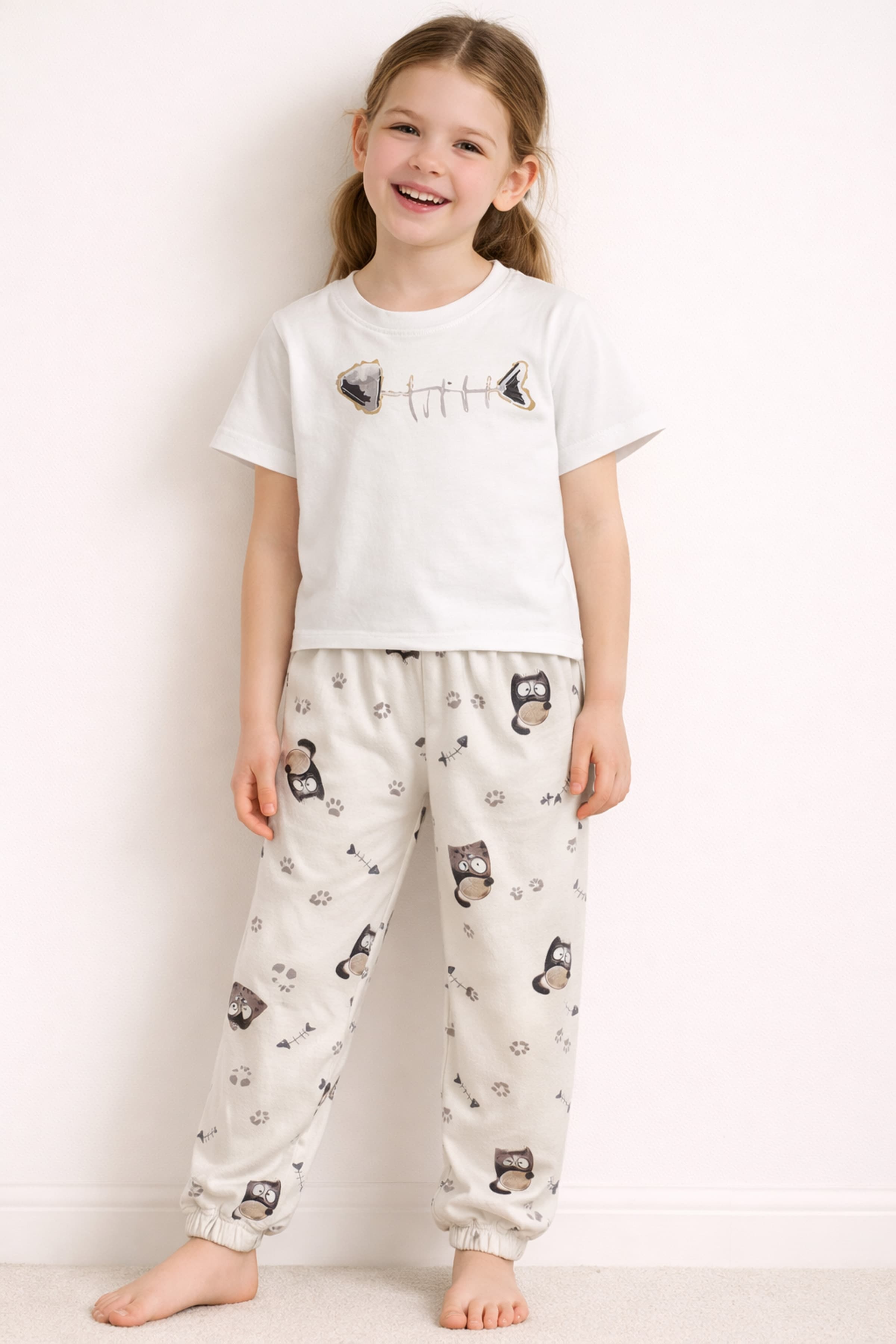 Kids' Ecru Cotton Pajama Set — view 1