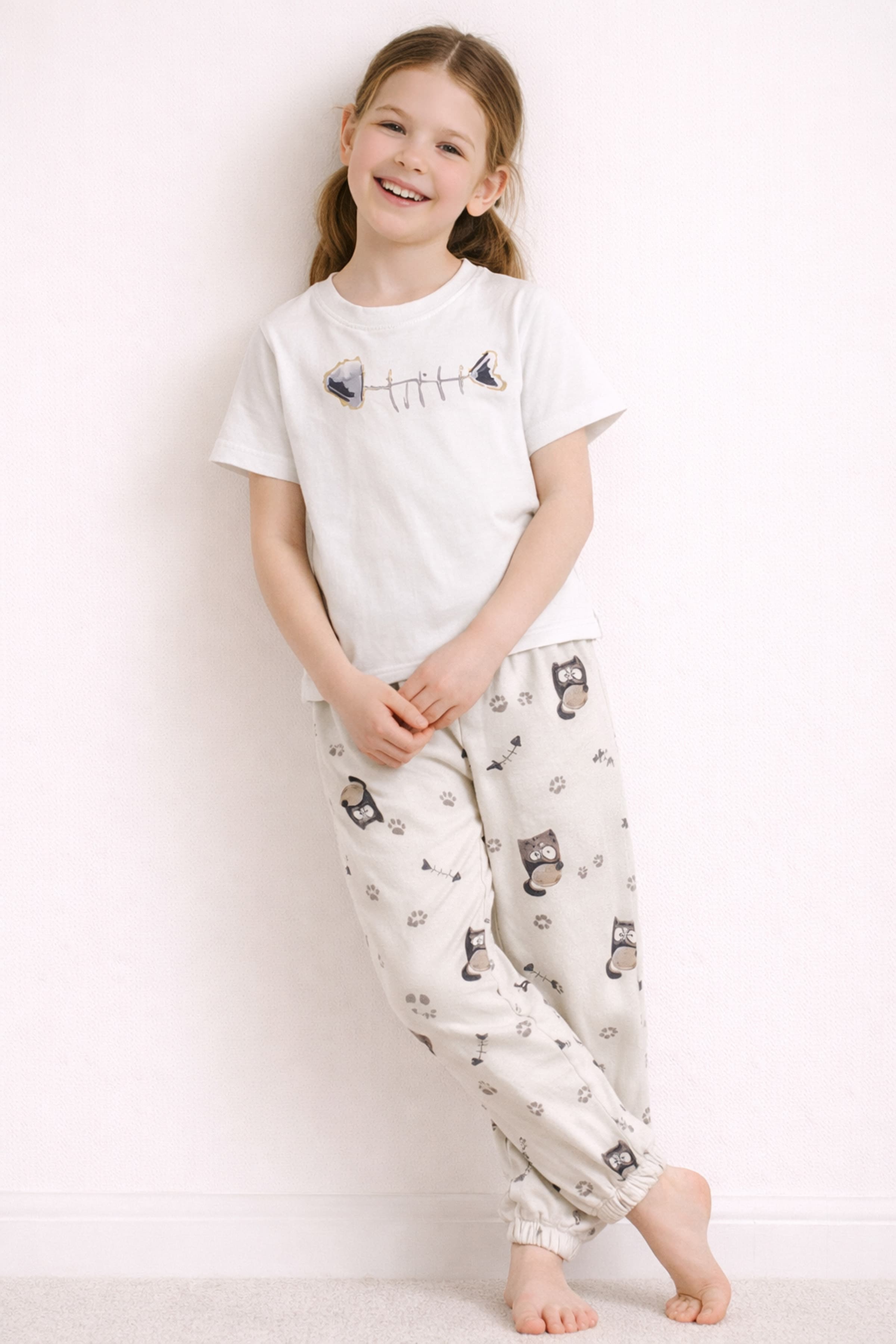 Kids' Ecru Cotton Pajama Set — view 2