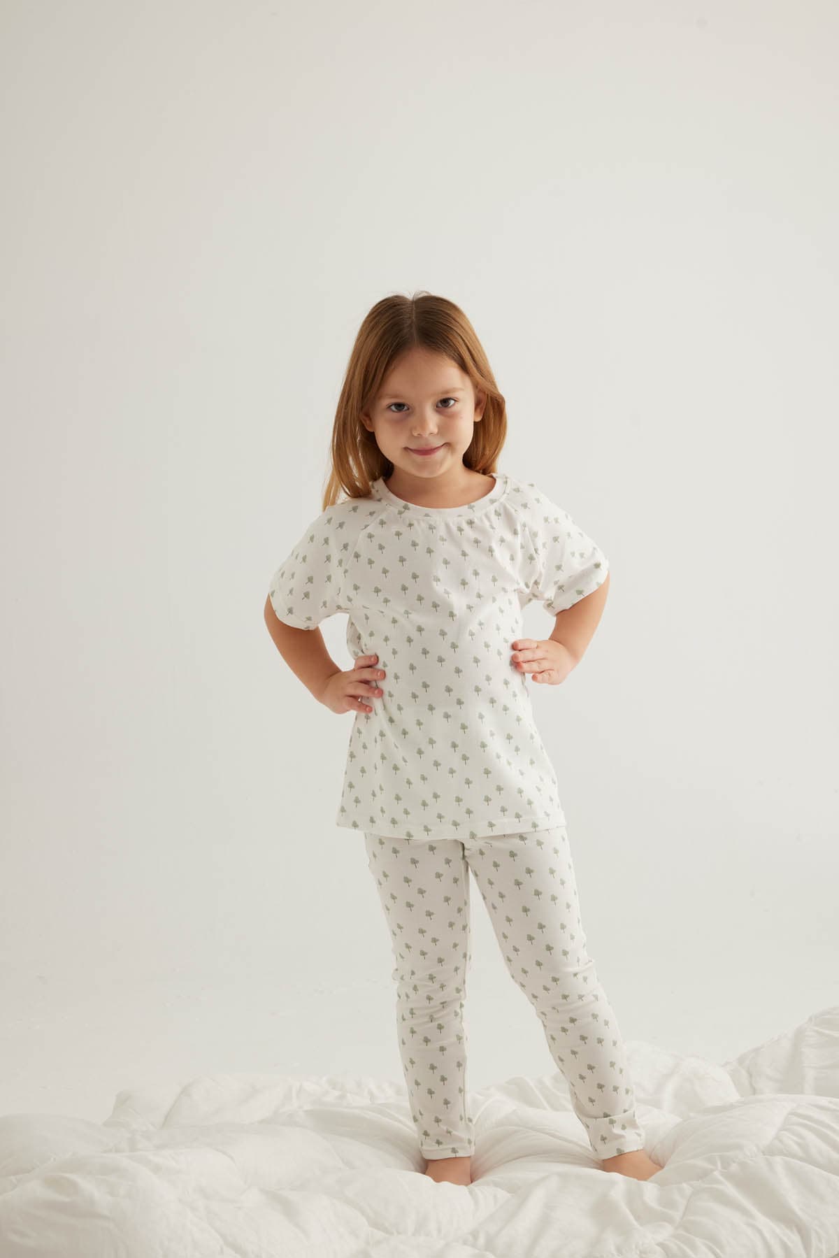 Kids' Green Printed Cotton Pajama Set — view 1