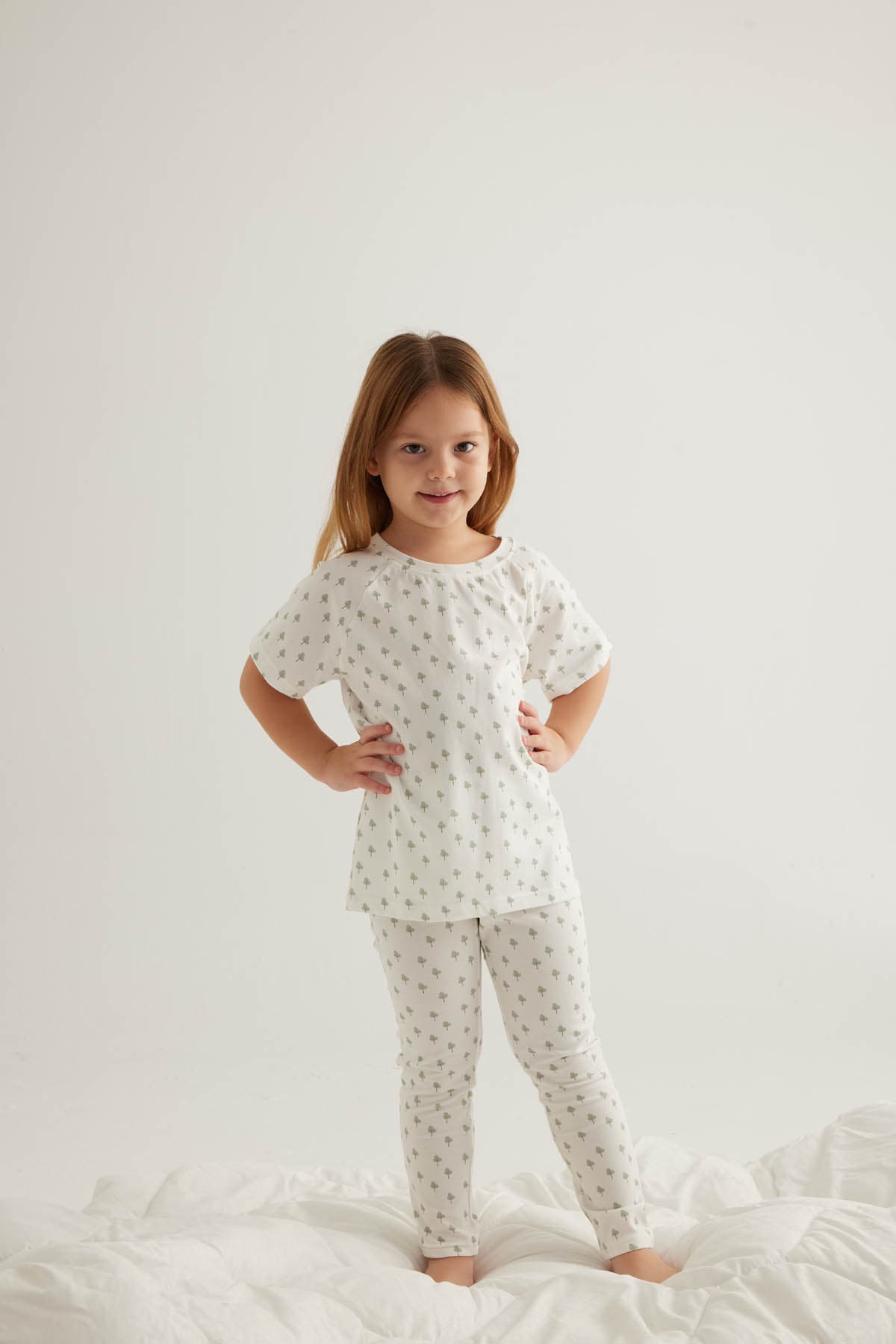 Kids' Green Printed Cotton Pajama Set — view 2