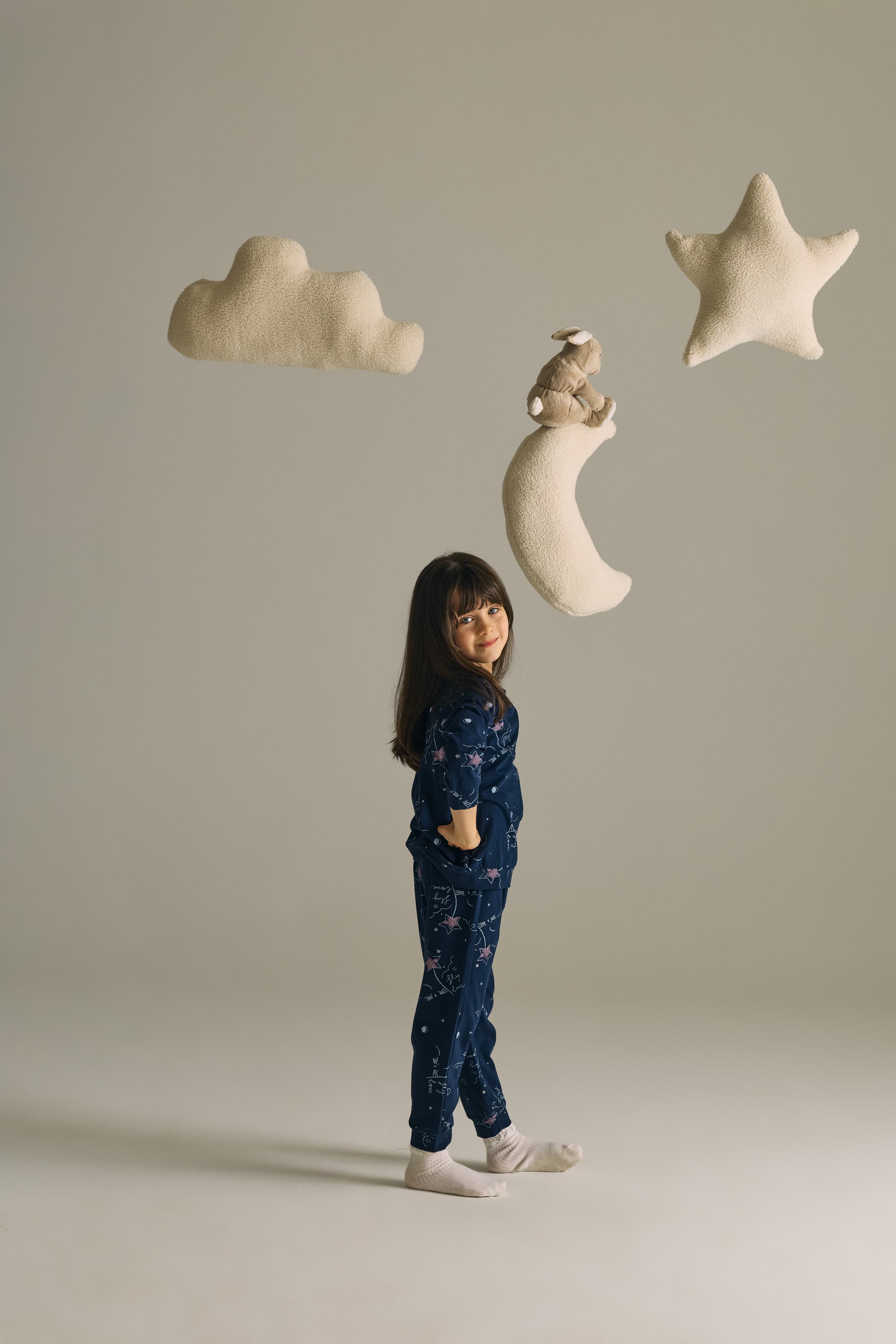 Kids' Navy Patterned Cotton Pajama Set — view 2