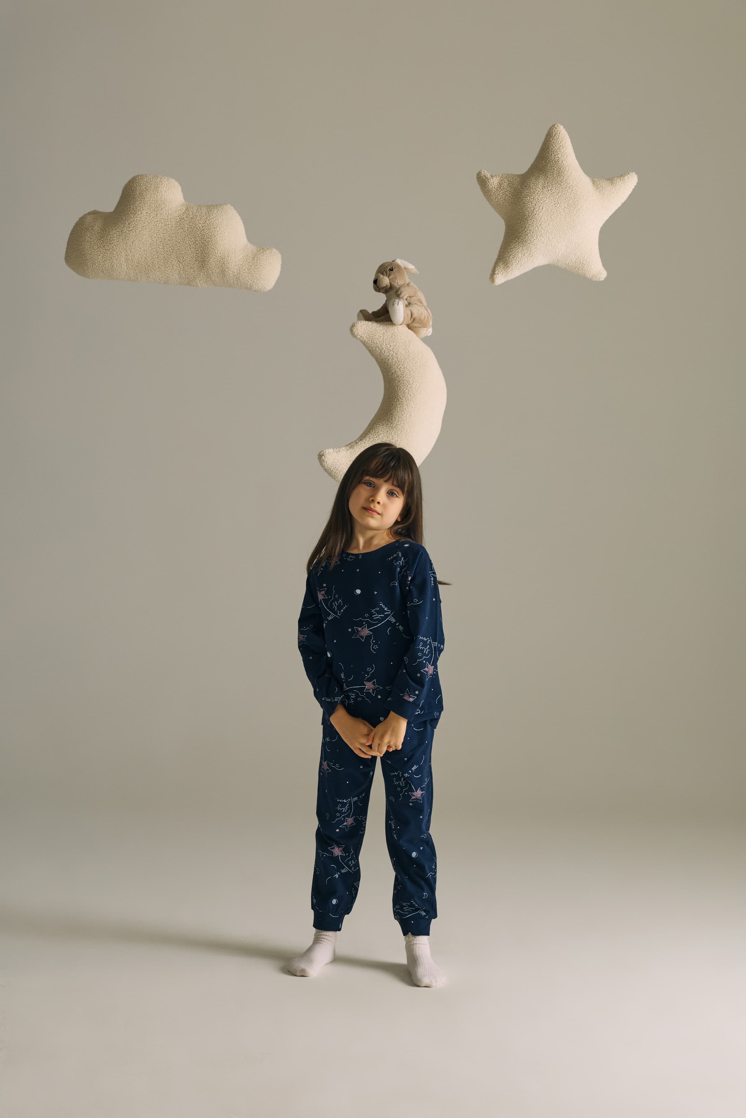 Kids' Navy Patterned Cotton Pajama Set — view 4