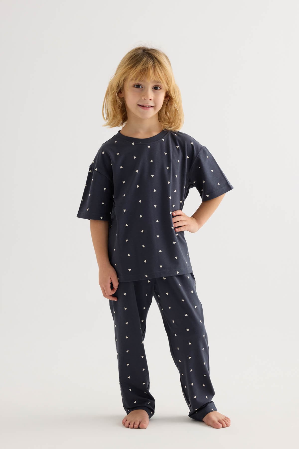 Kids' Neutral Printed Cotton Pajama Set — view 1
