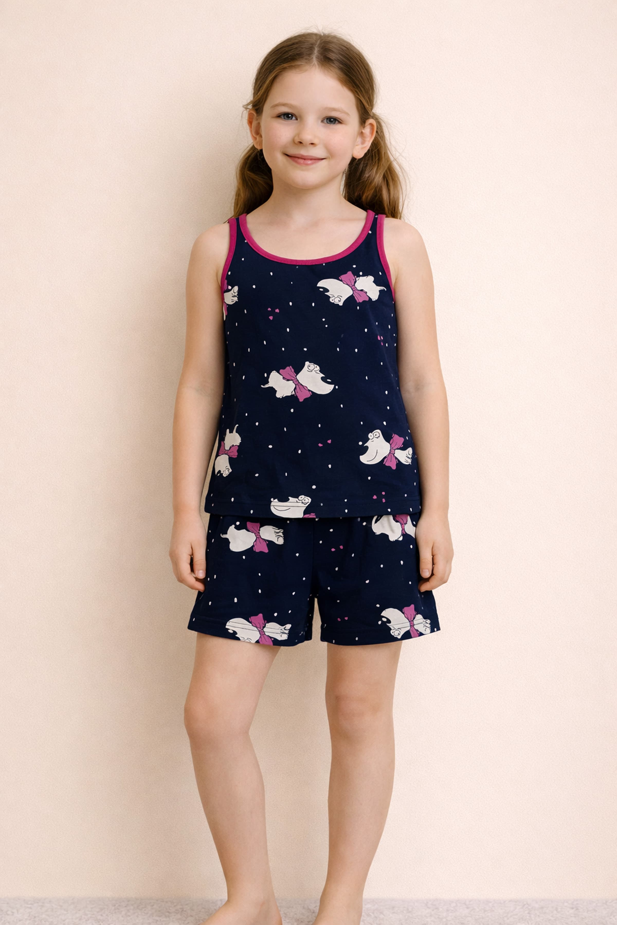 Kids' Pink Printed Cotton Pajama Set — view 1