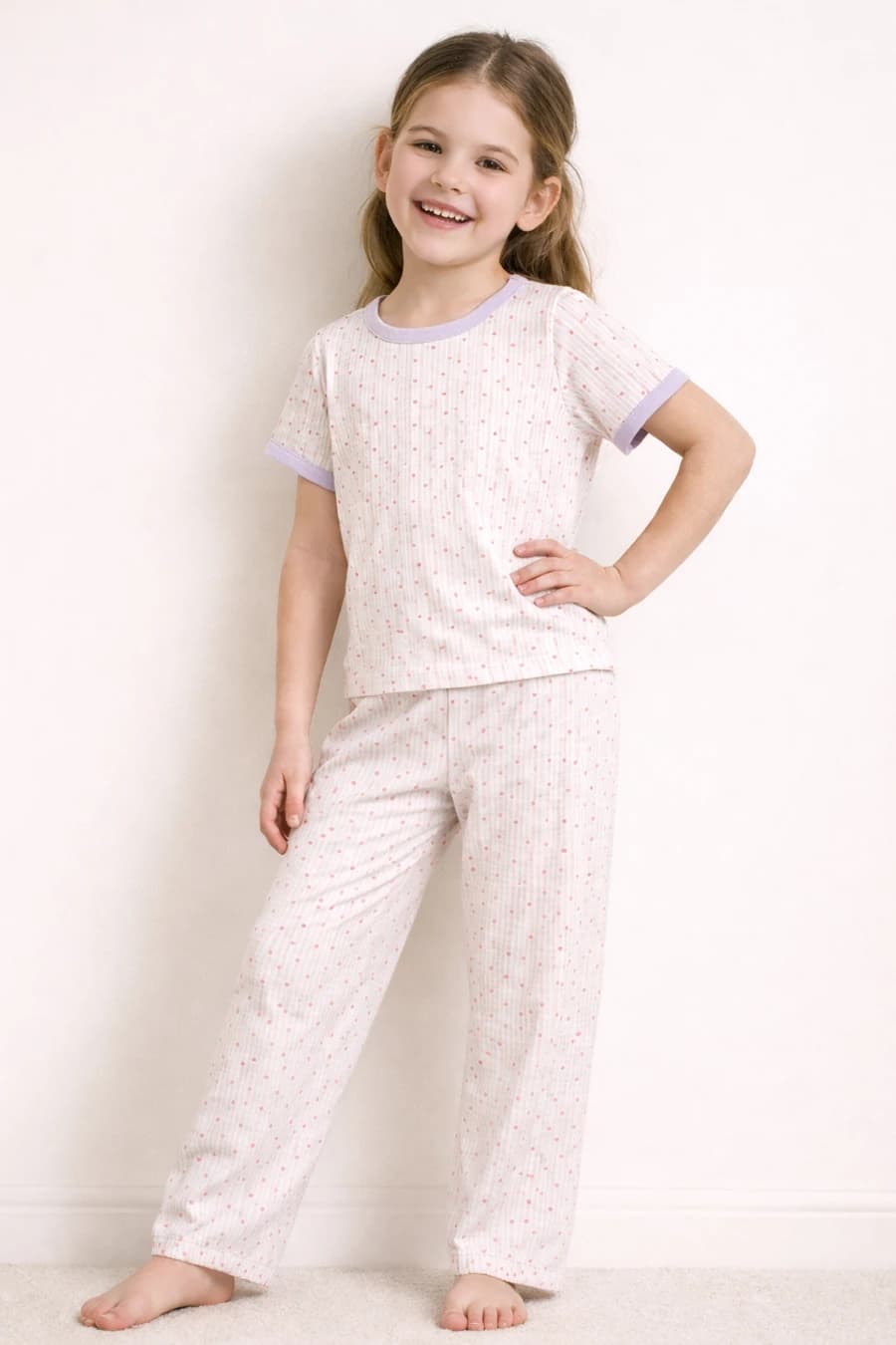 Kids' Pink Printed Cotton Pajama Set — view 2