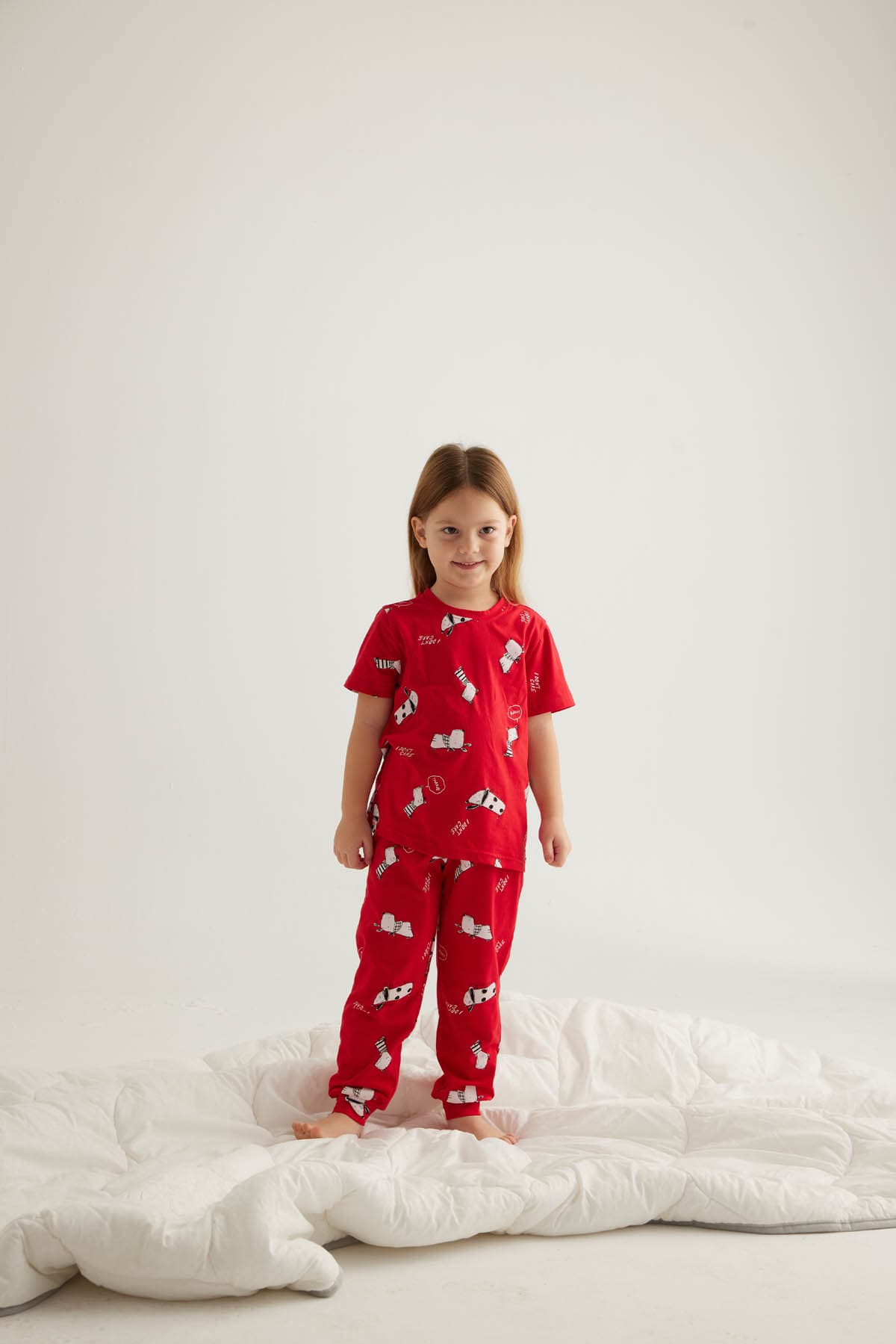Kids' Red Printed Cotton Pajama Set — view 1