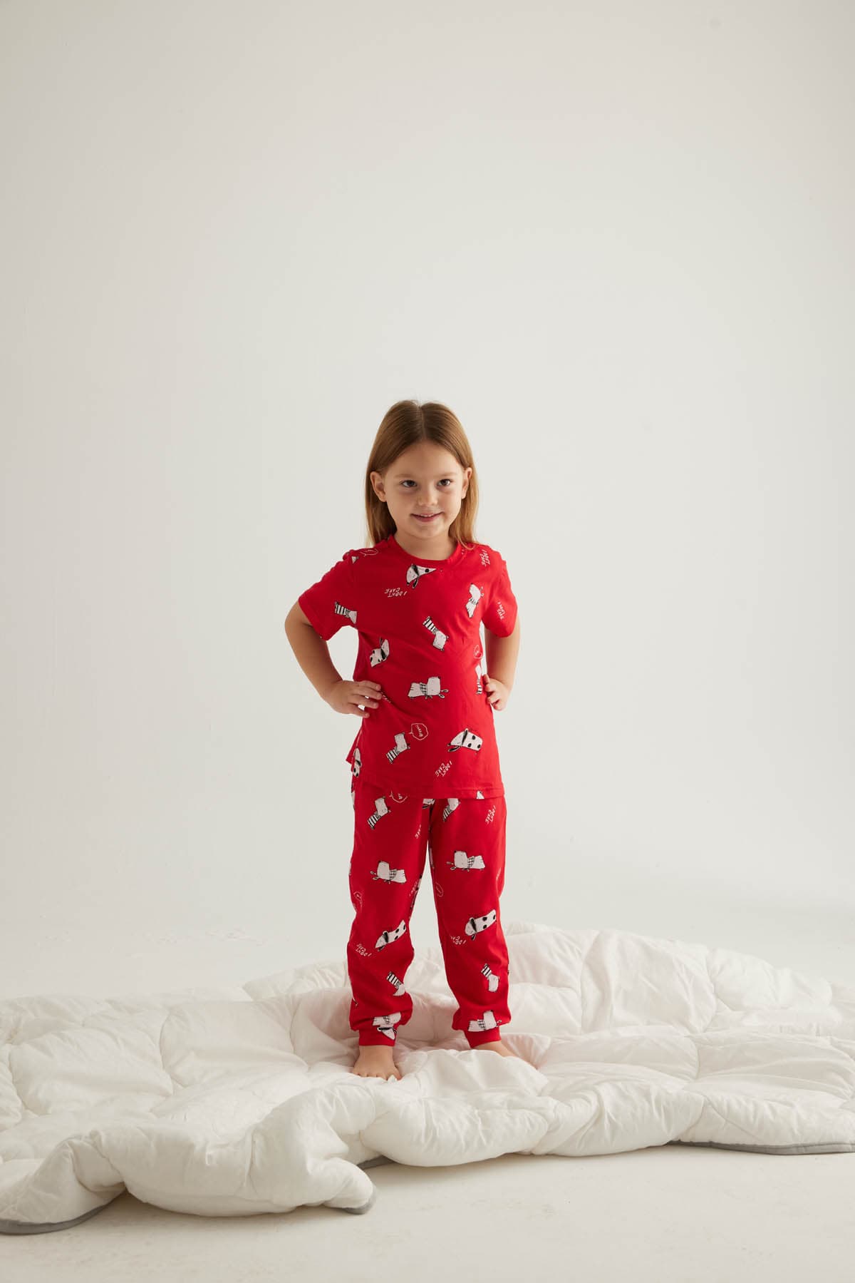 Kids' Red Printed Cotton Pajama Set — view 2