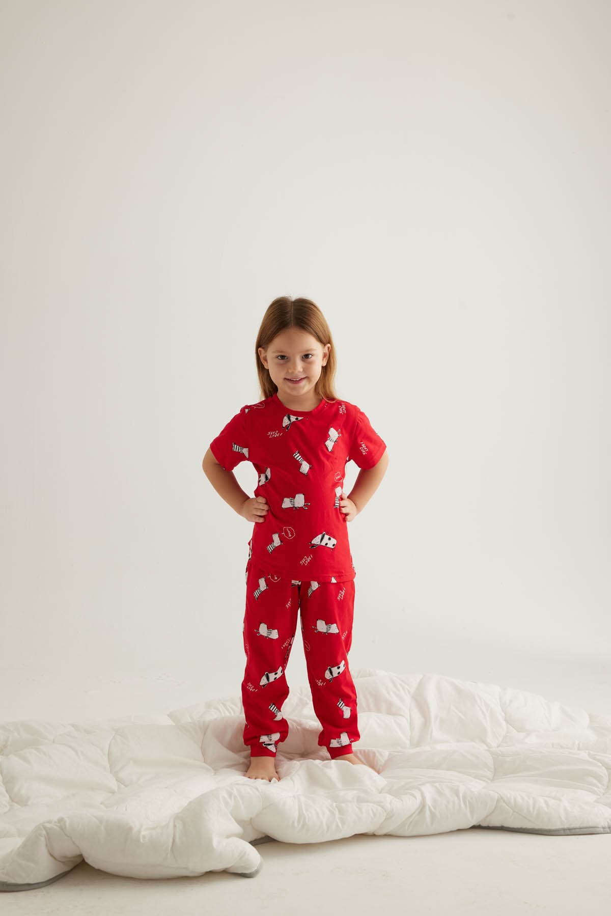 Kids' Red Printed Cotton Pajama Set — view 3