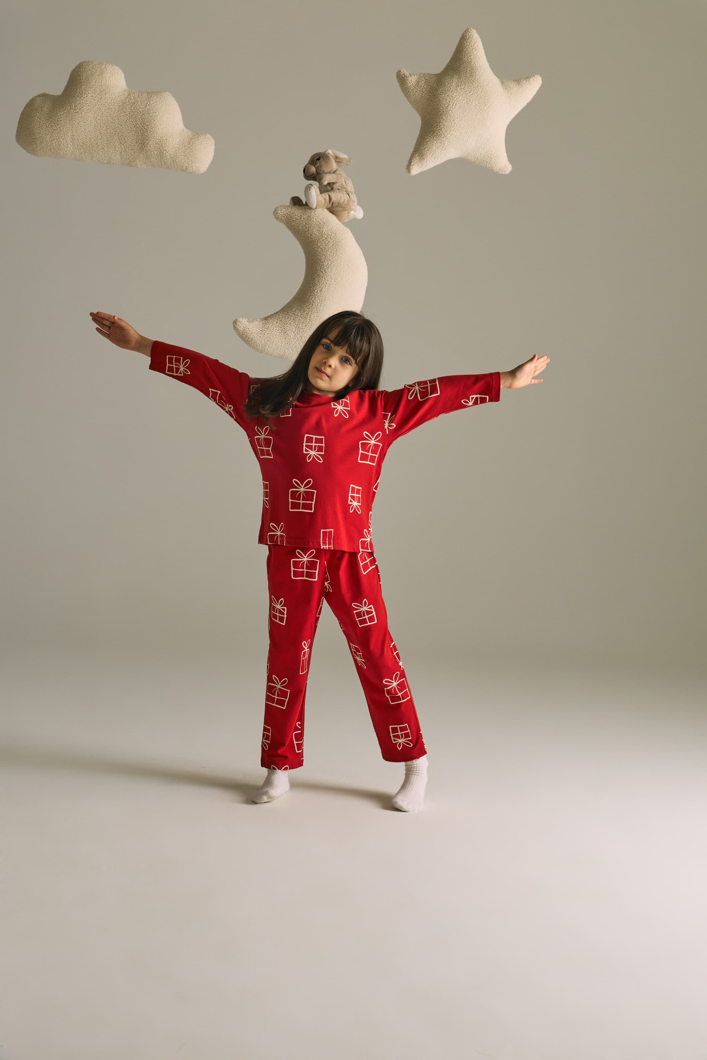 Kids' Red Printed Cotton Pajama Set — view 4