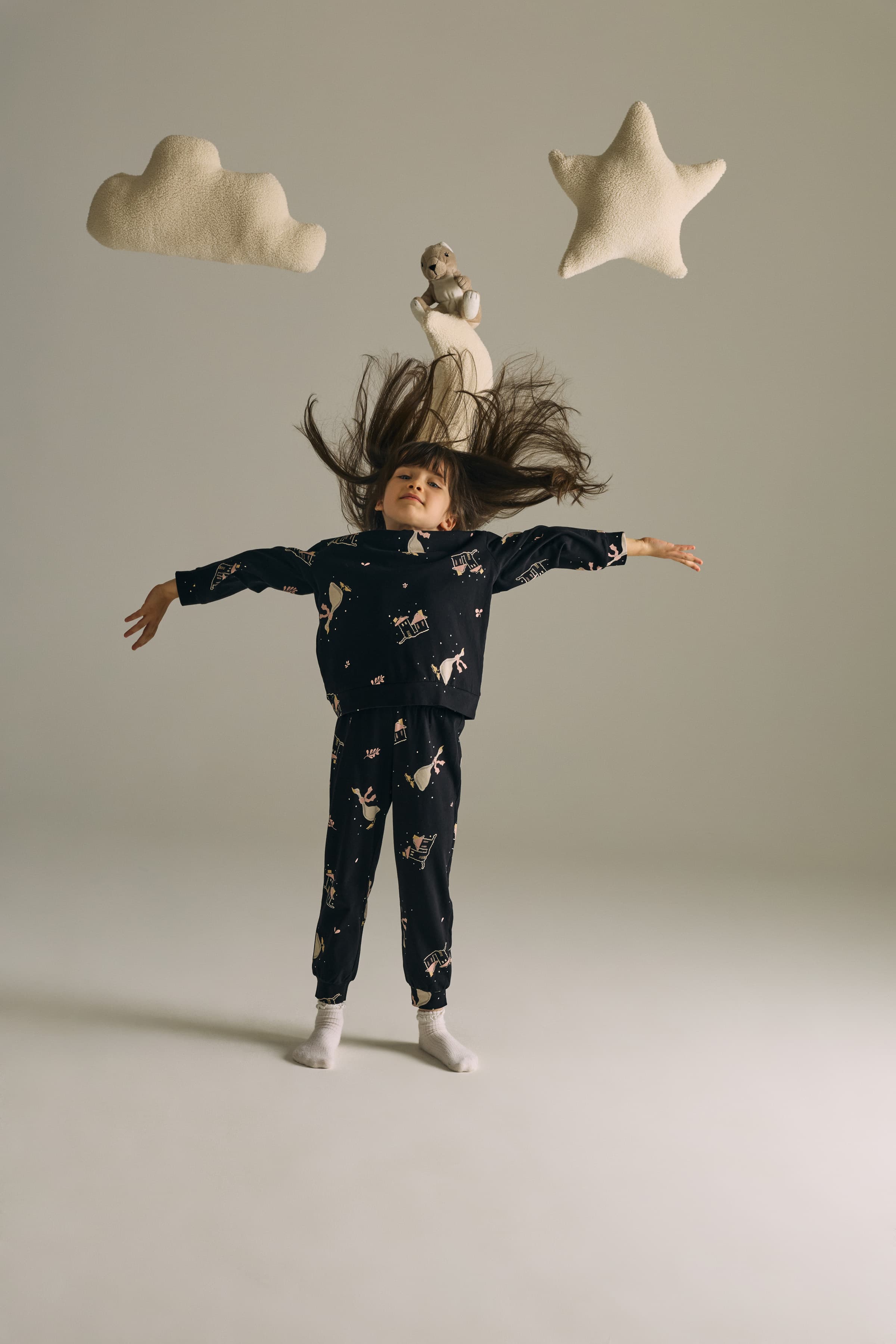 Kids' White Printed Cotton Pajama Set — view 1