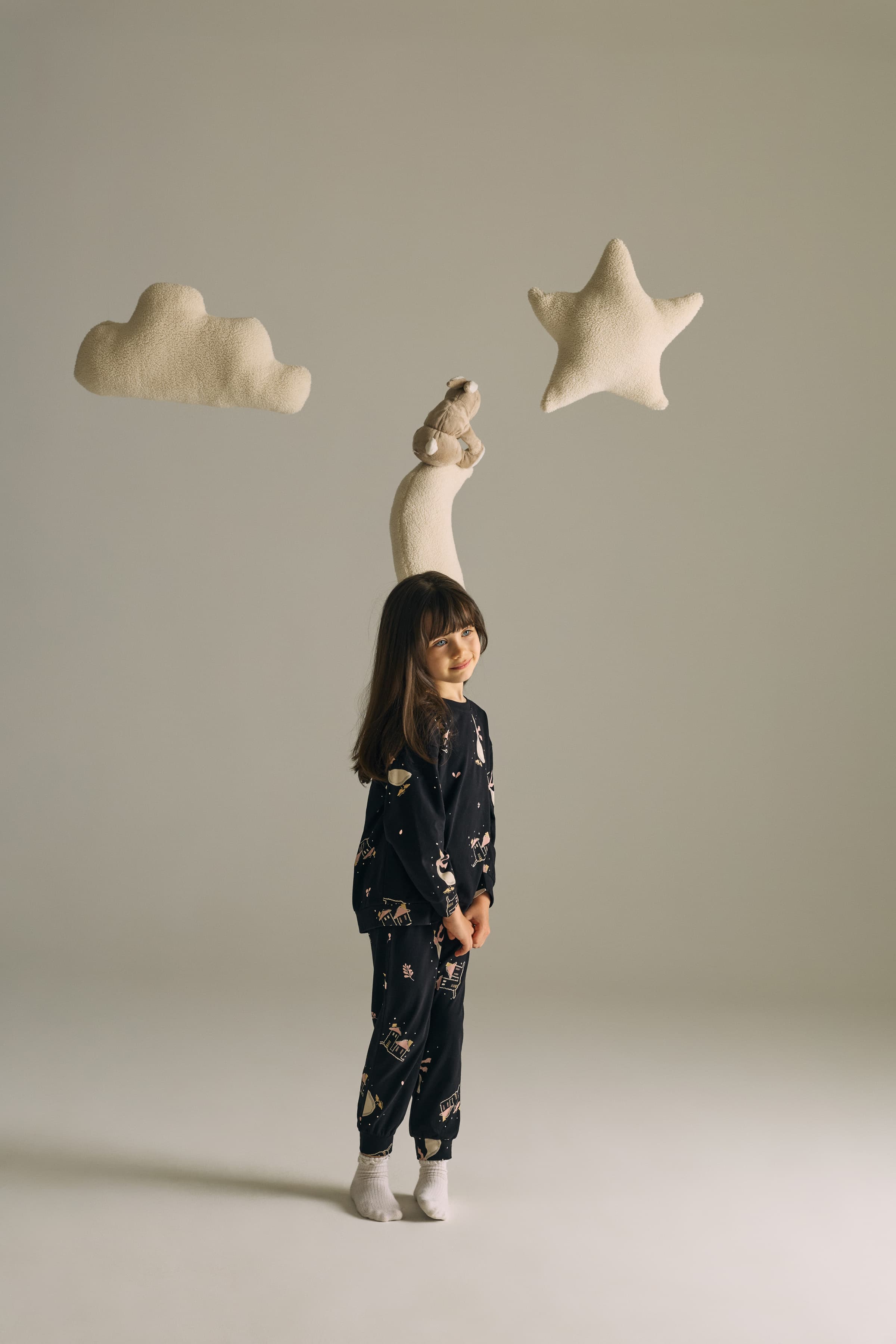 Kids' White Printed Cotton Pajama Set — view 2