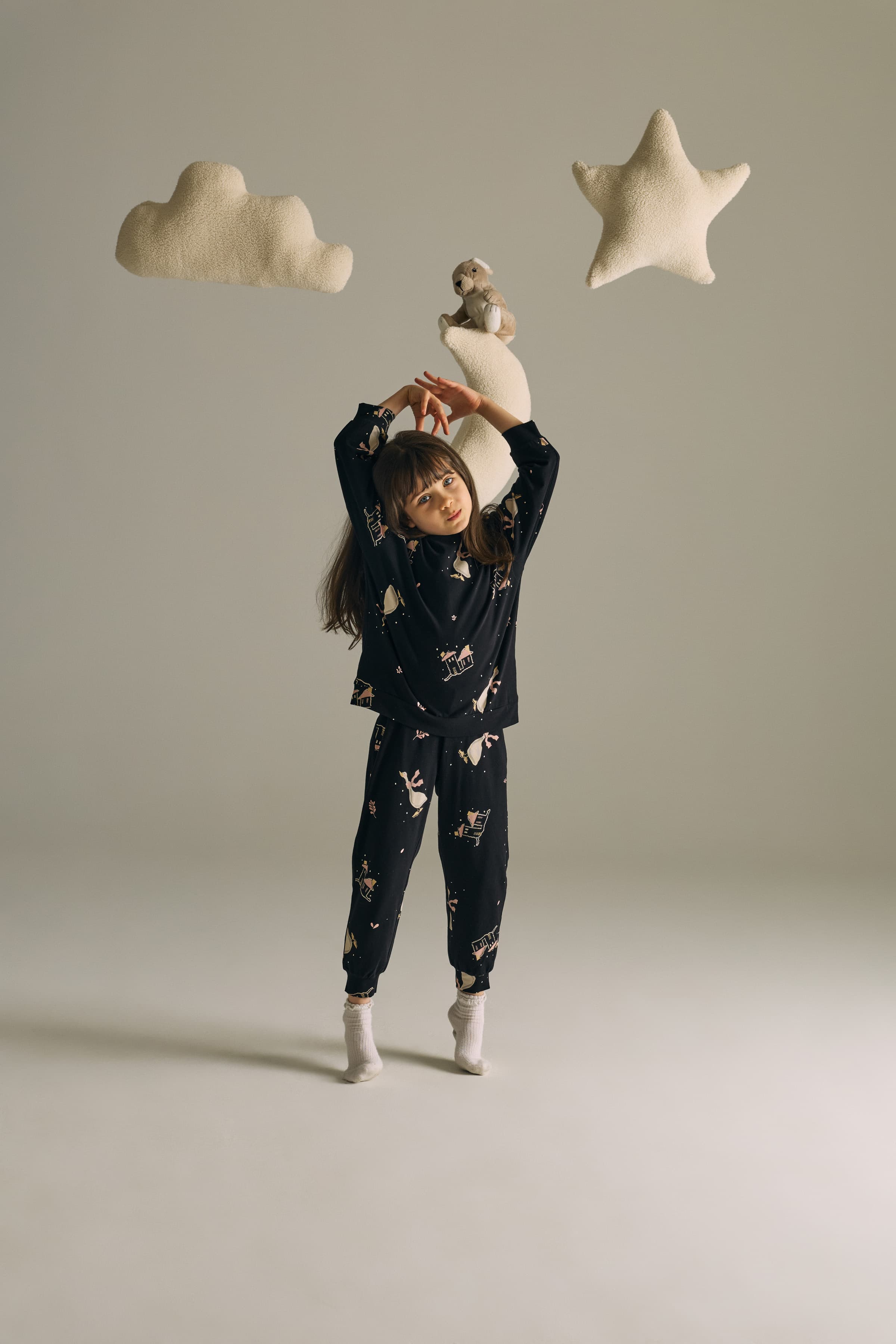 Kids' White Printed Cotton Pajama Set — view 3
