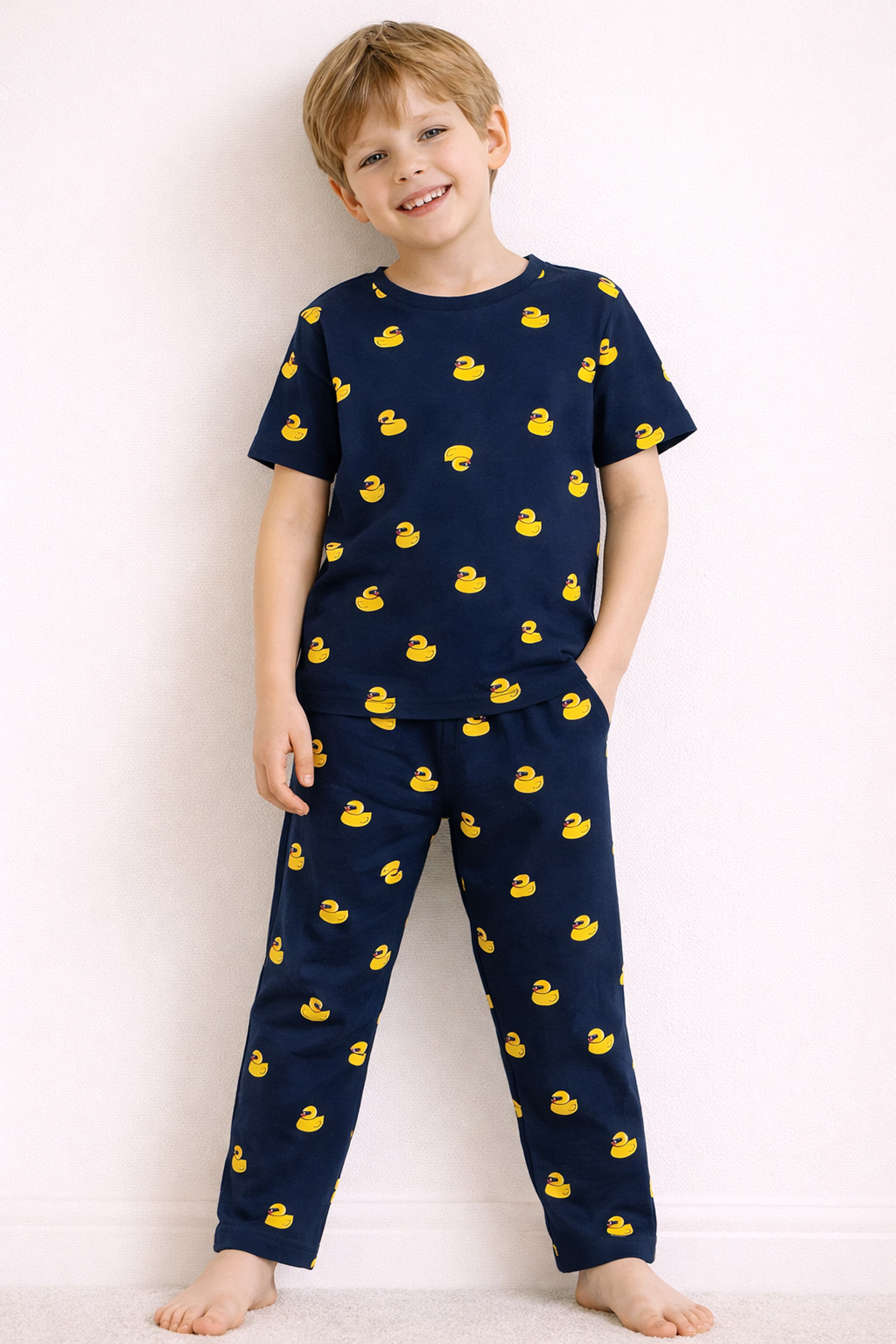 Kids' Yellow Printed Cotton Pajama Set — view 1