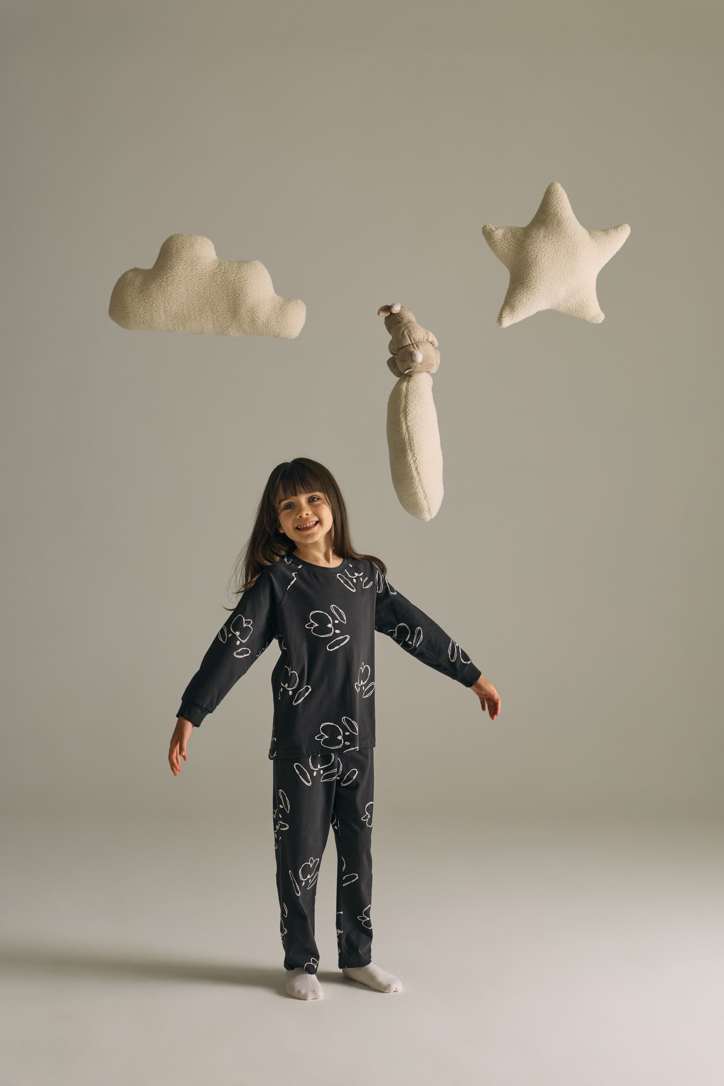 Kids' Ecru Printed Cotton Pajama Set — view 1