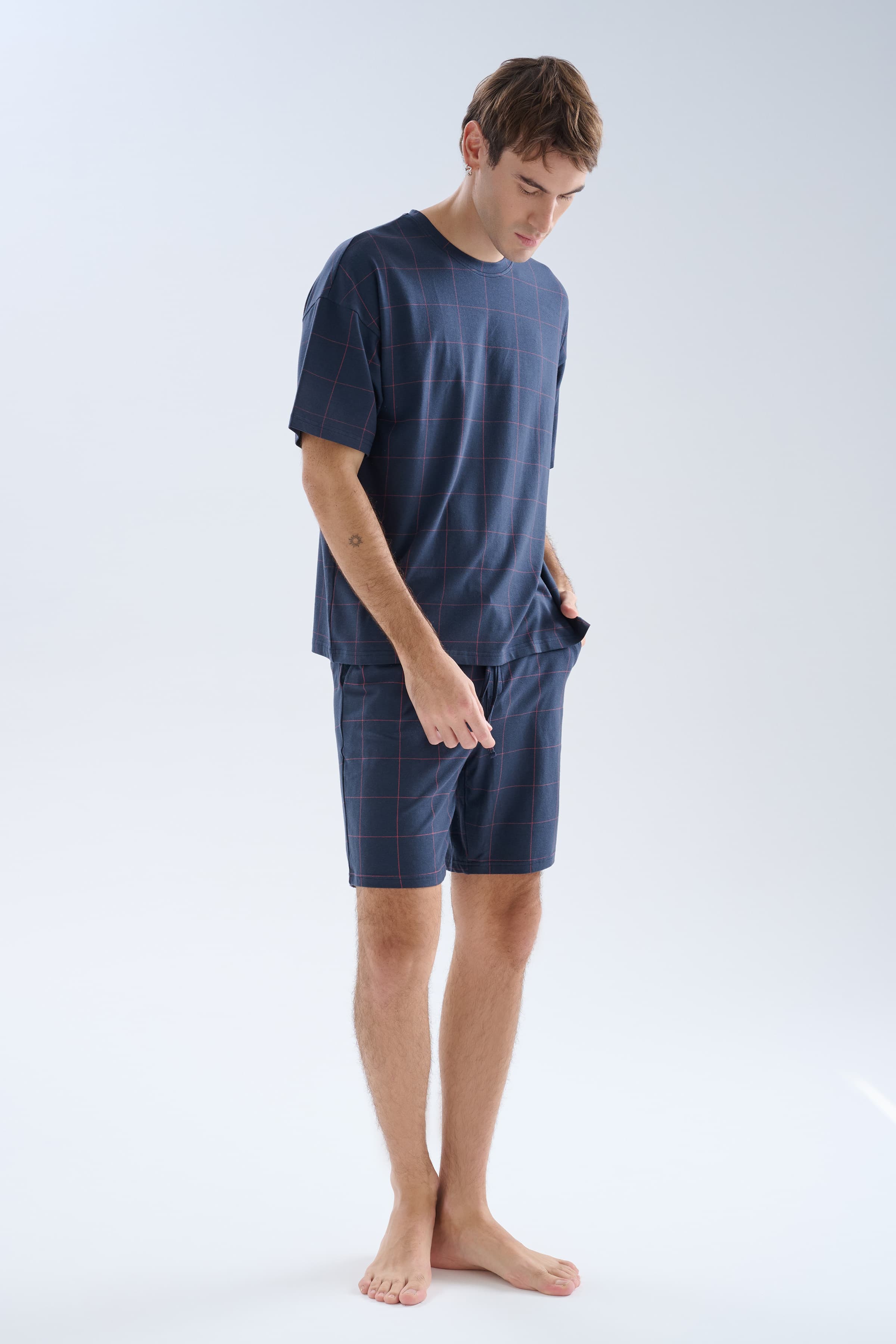 Men's Neutral Plaid Modal Pajama Set — view 3