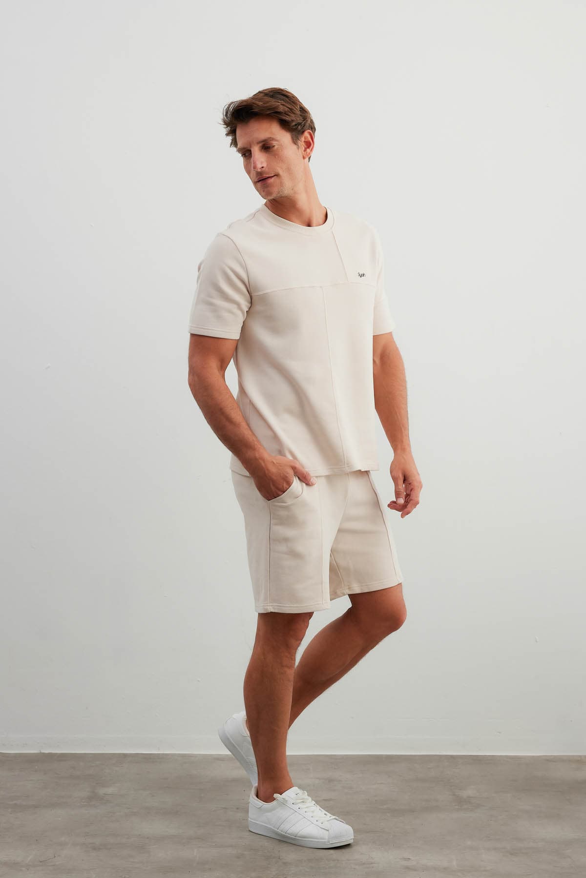Men's Beige Cotton Tee — view 4