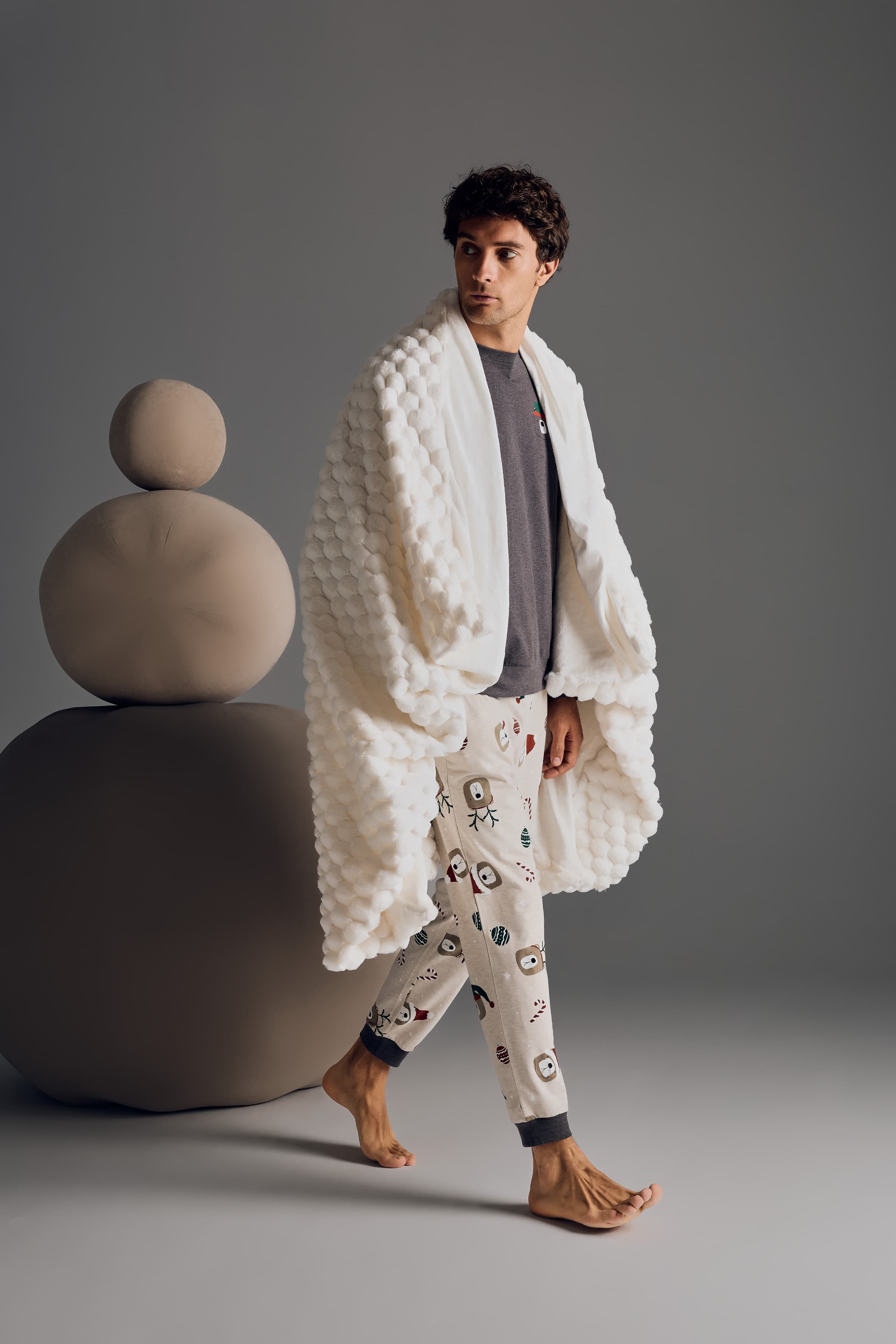 Men's Brown Cotton Pajama Set — view 1
