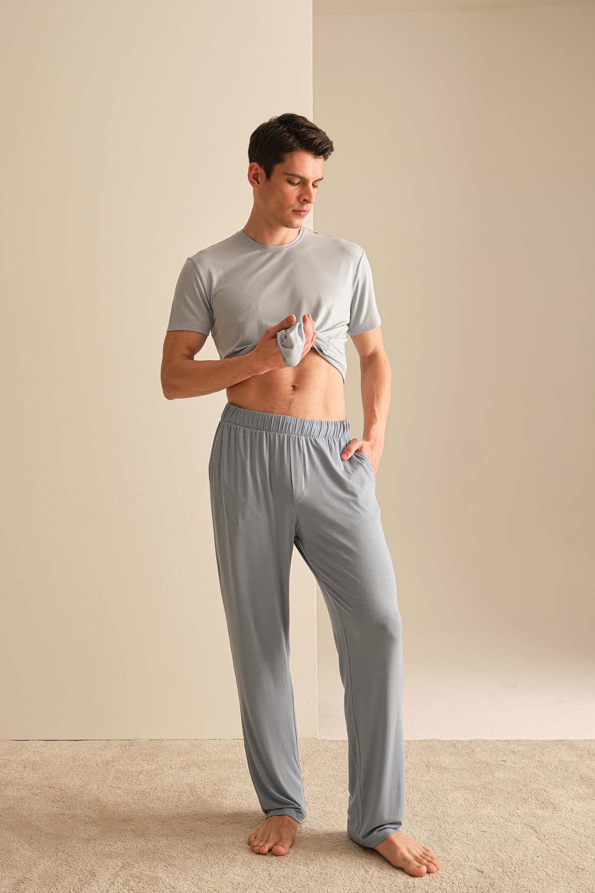 Men's Blue Modal Trousers — view 1