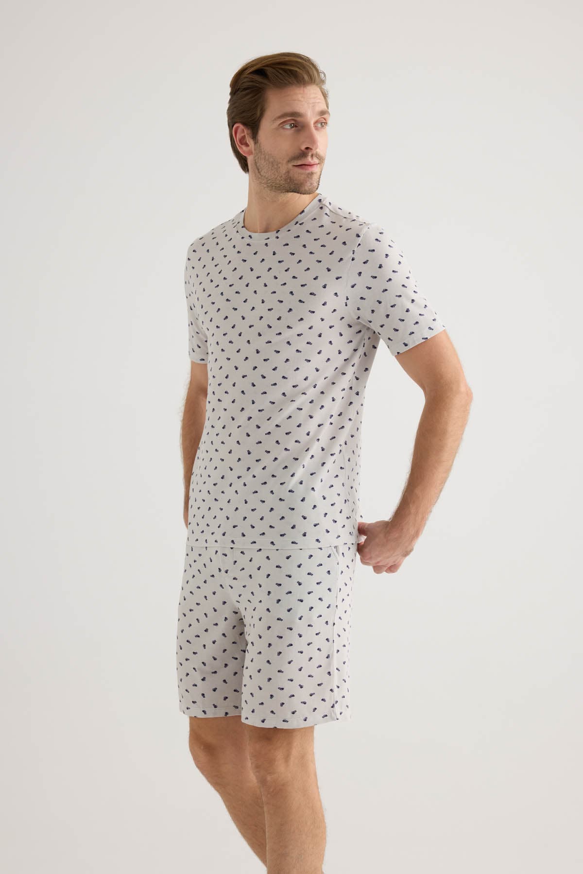 Men's Neutral Printed Modal Pajama Set — view 4