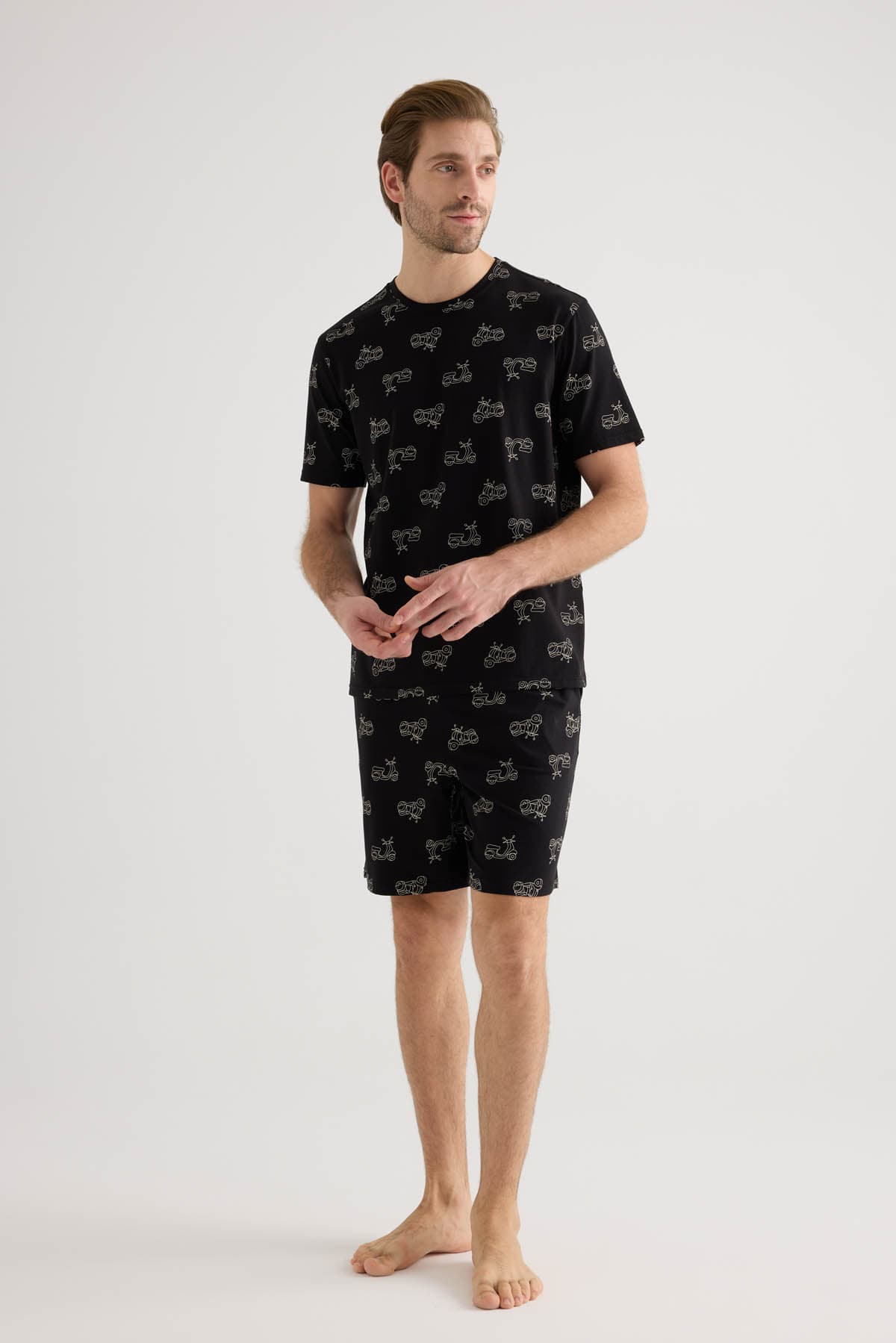 Men's Black Printed Cotton Pajama Set — view 2