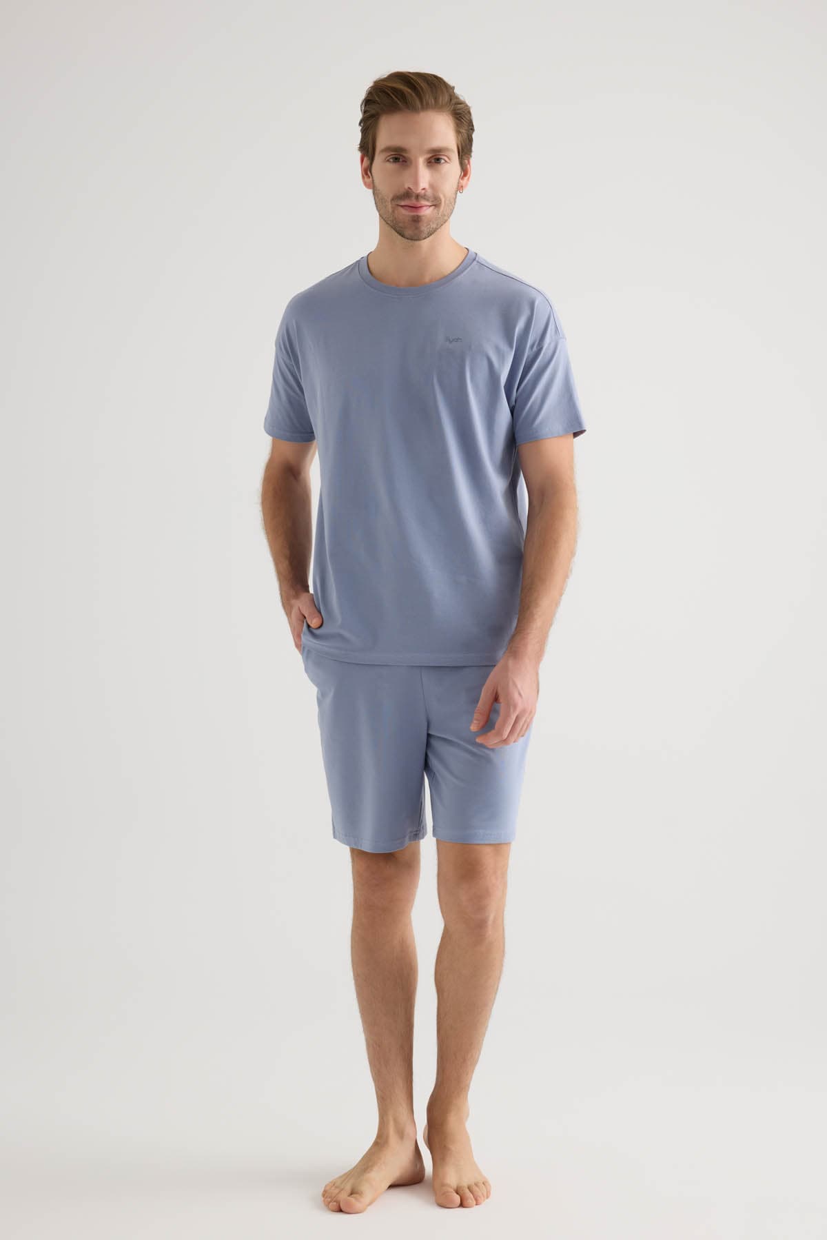 Men's Blue Cotton Pajama Set — view 2