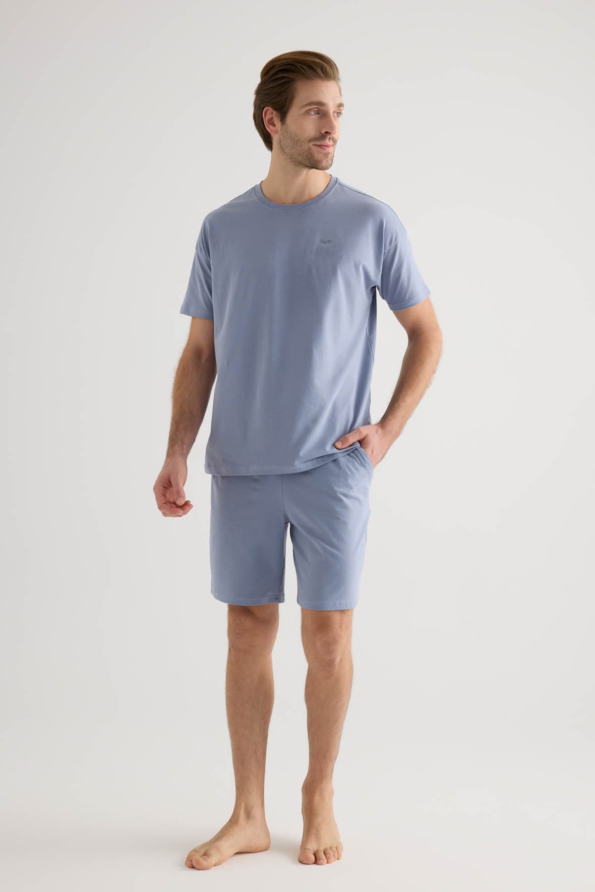 Men's Blue Cotton Pajama Set — view 3