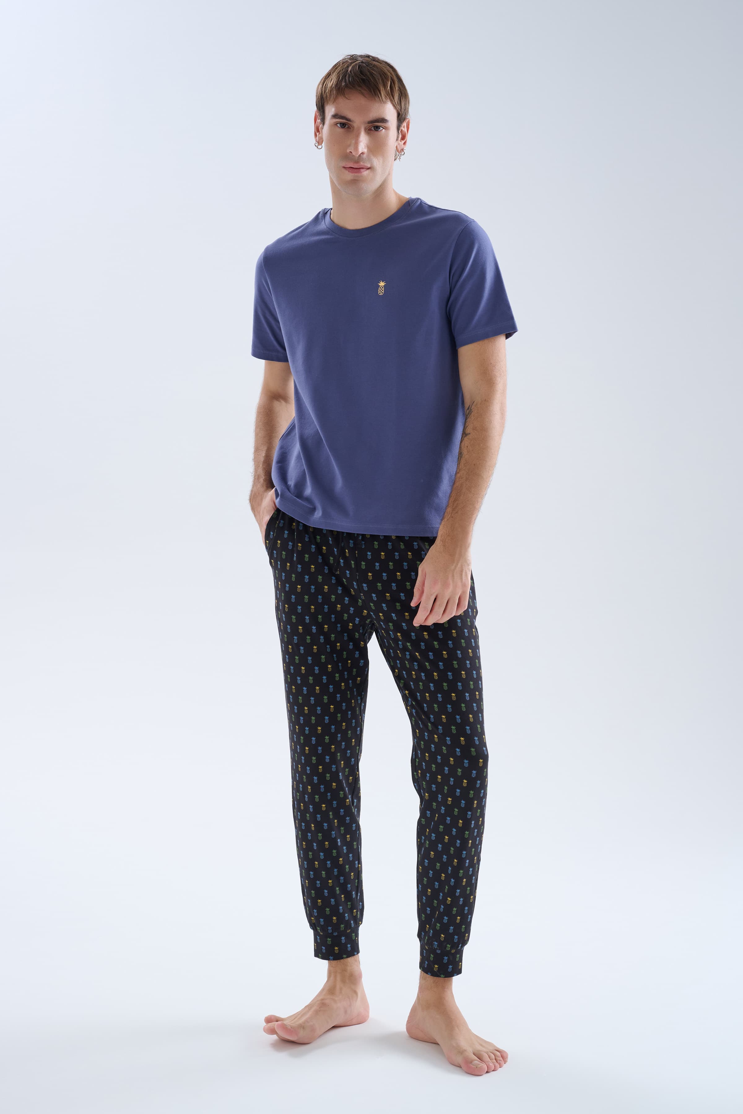 Men's Blue Cotton Pajama Set — view 1