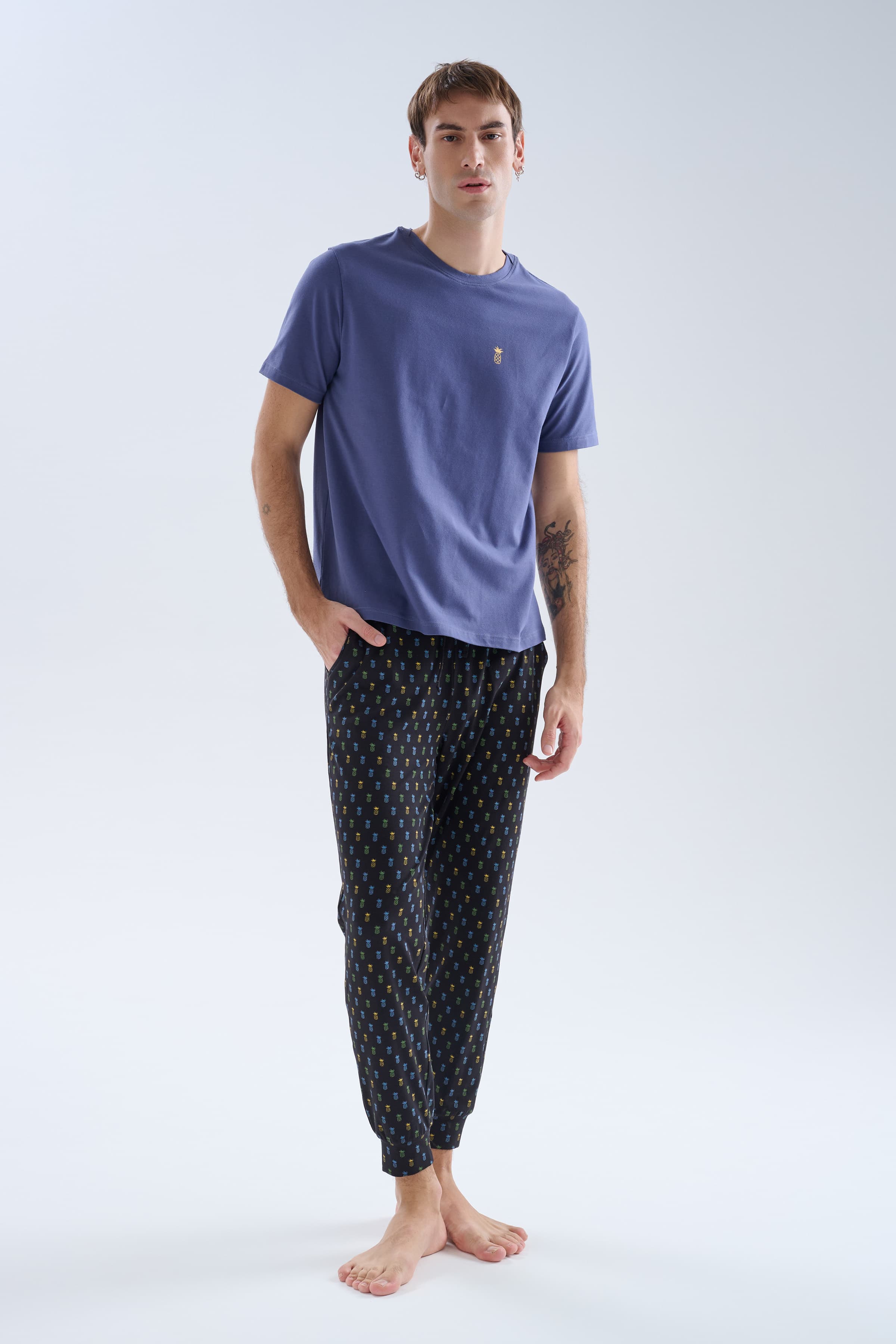 Men's Blue Cotton Pajama Set — view 2