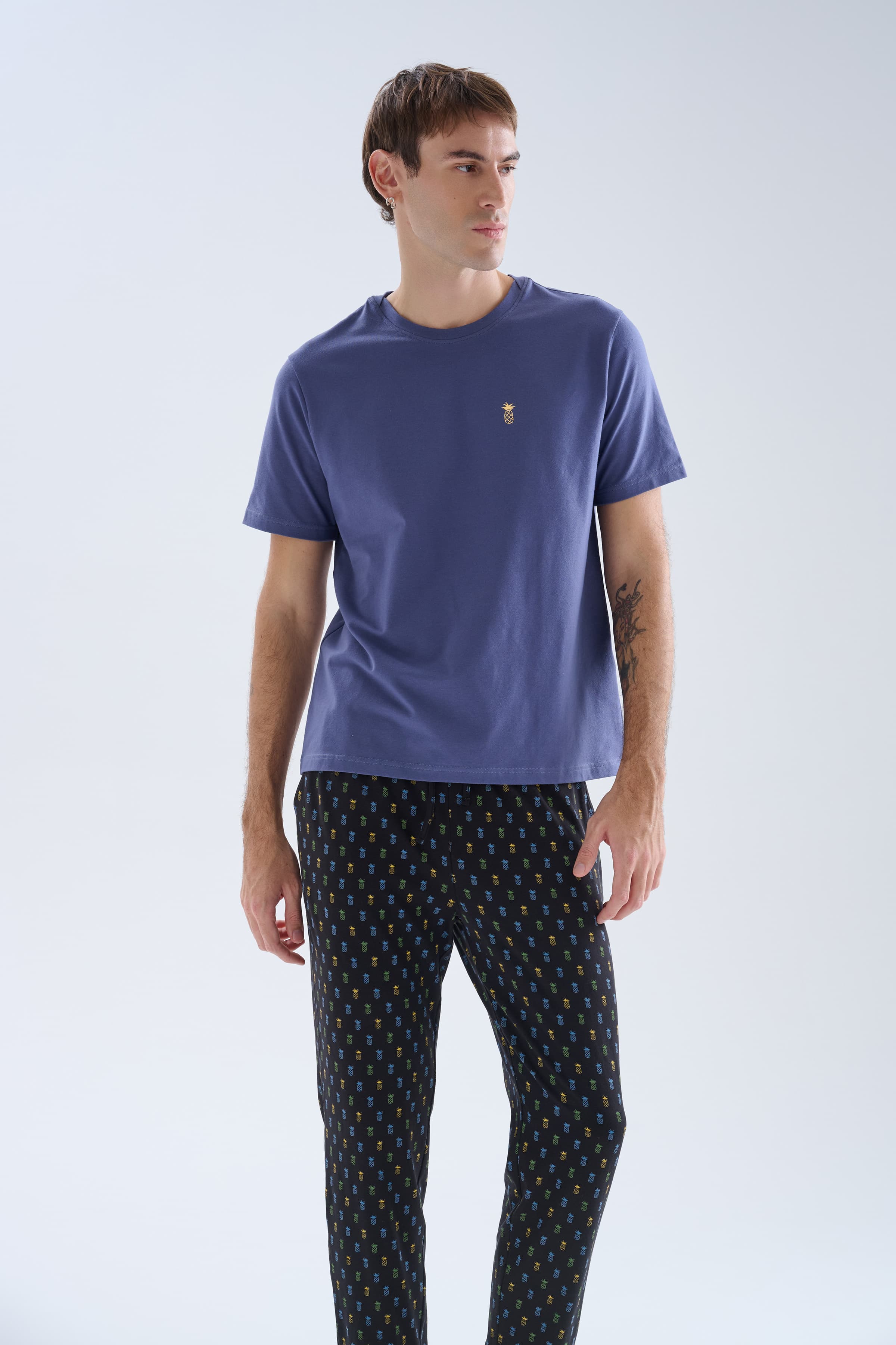Men's Blue Cotton Pajama Set — view 3