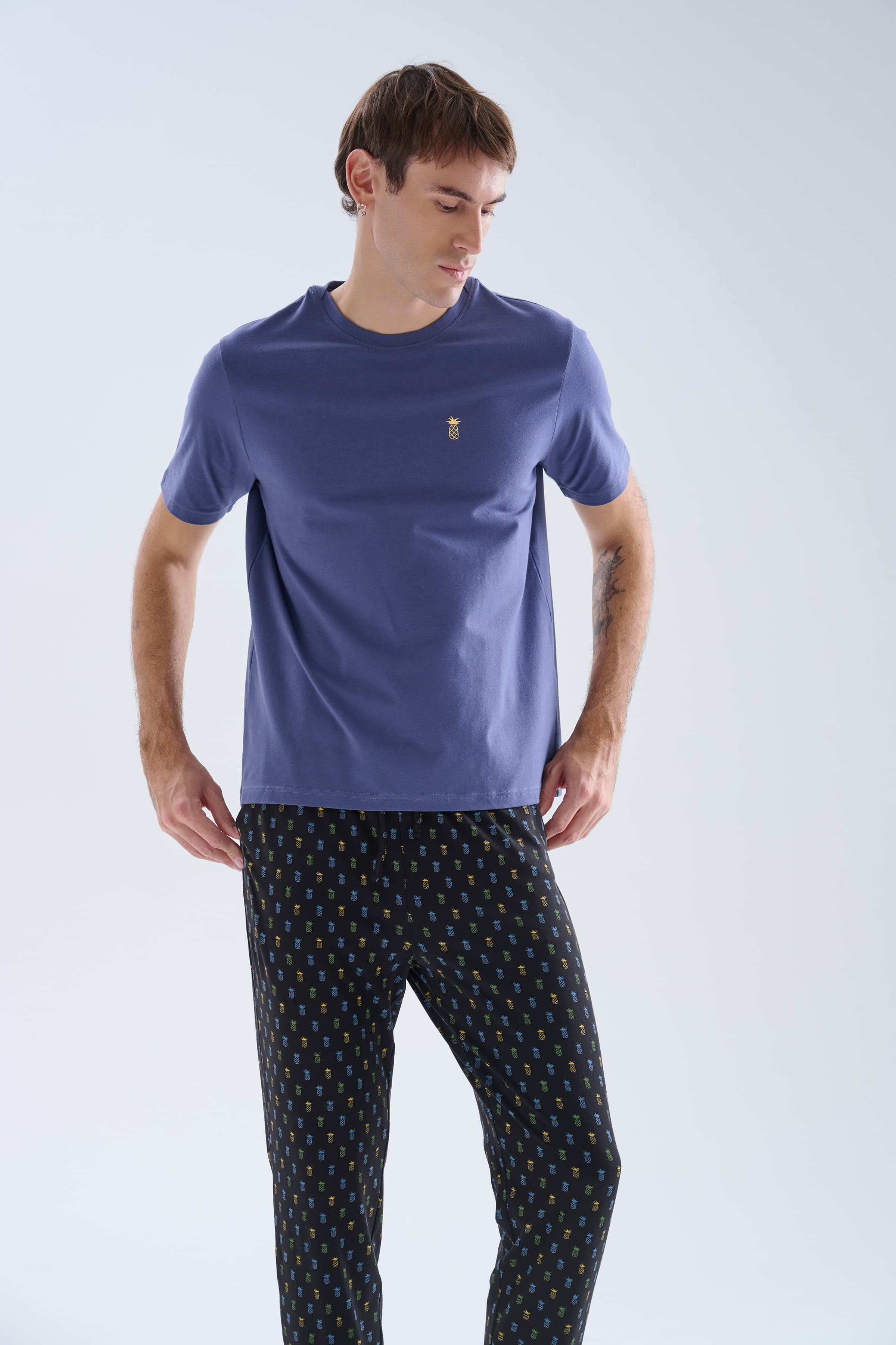 Men's Blue Cotton Pajama Set — view 4