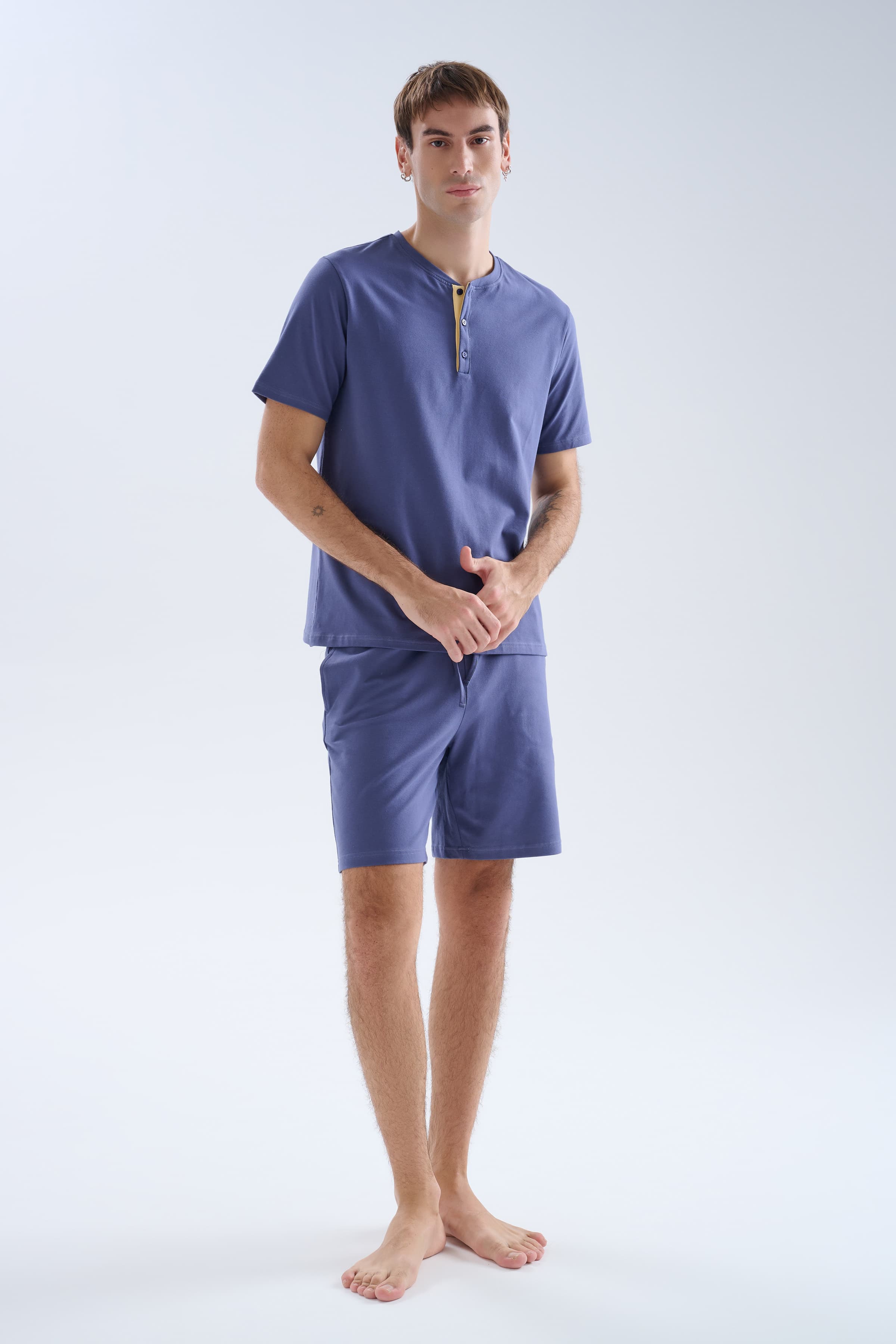 Men's Blue Cotton Pajama Set — view 2