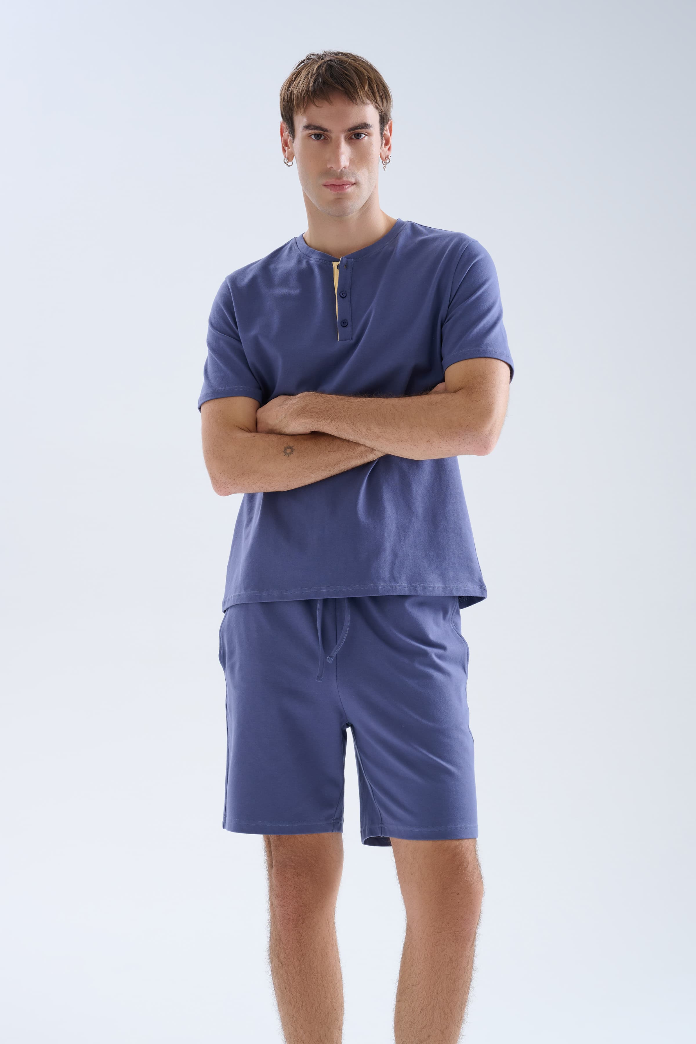 Men's Blue Cotton Pajama Set — view 3