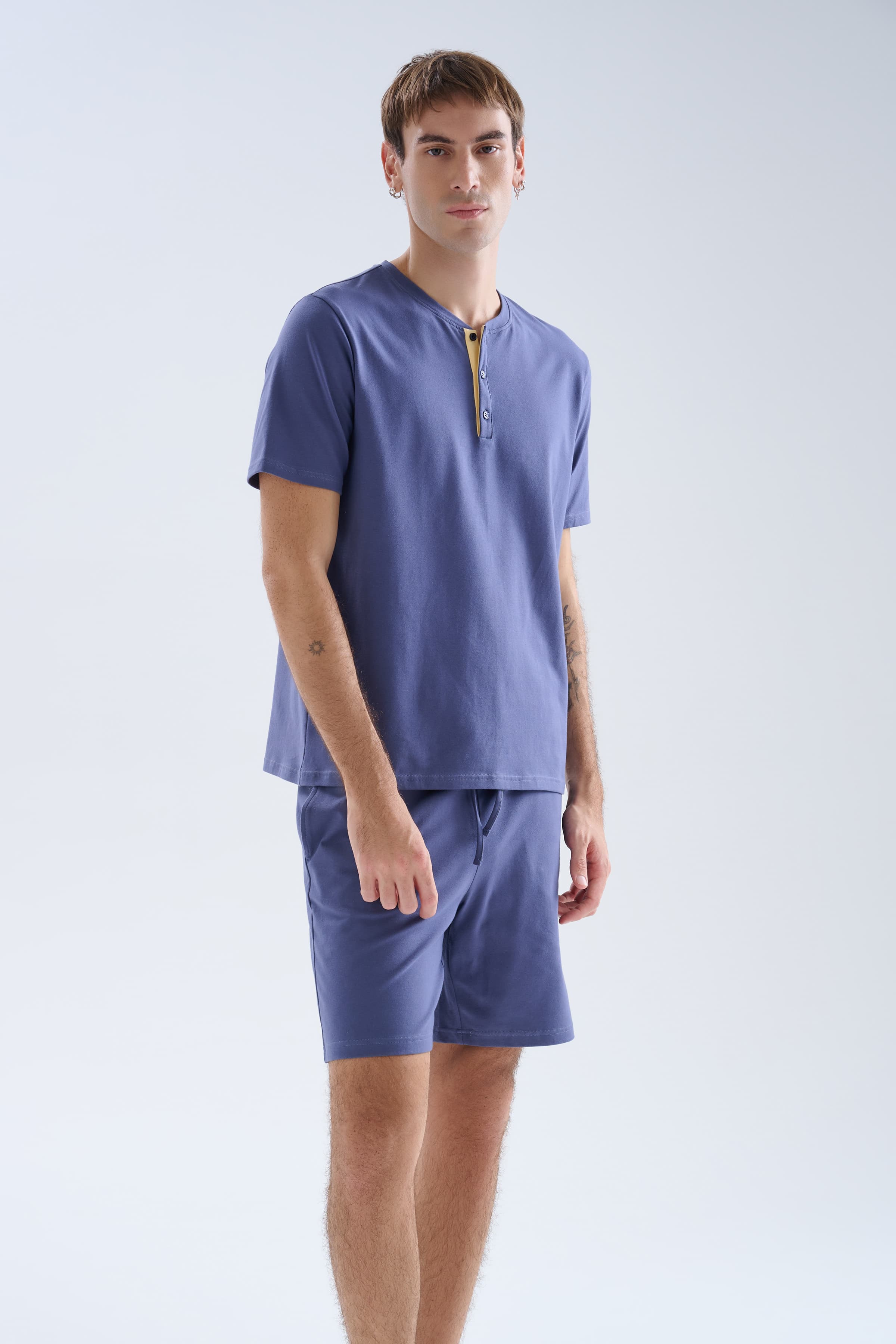 Men's Blue Cotton Pajama Set — view 4