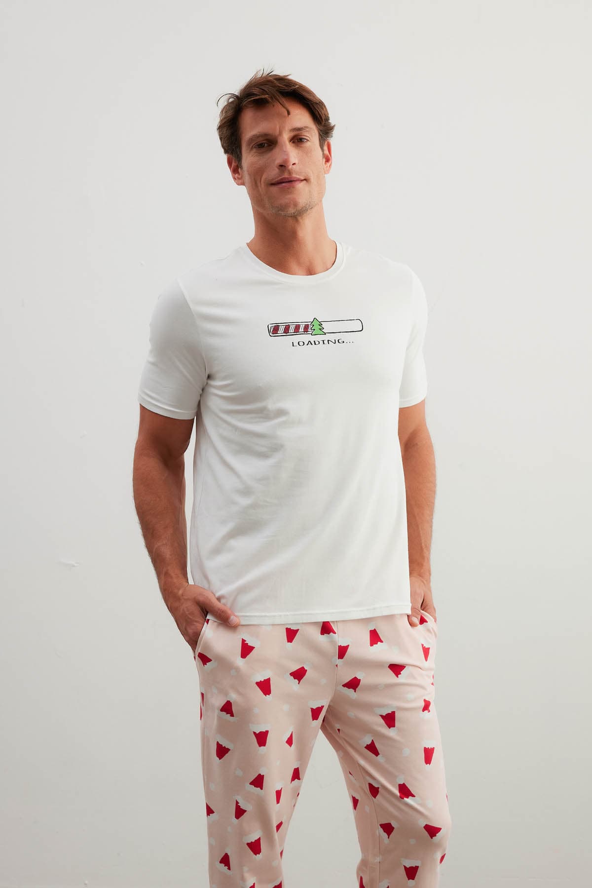 Men's Ecru Cotton Pajama Set — view 4