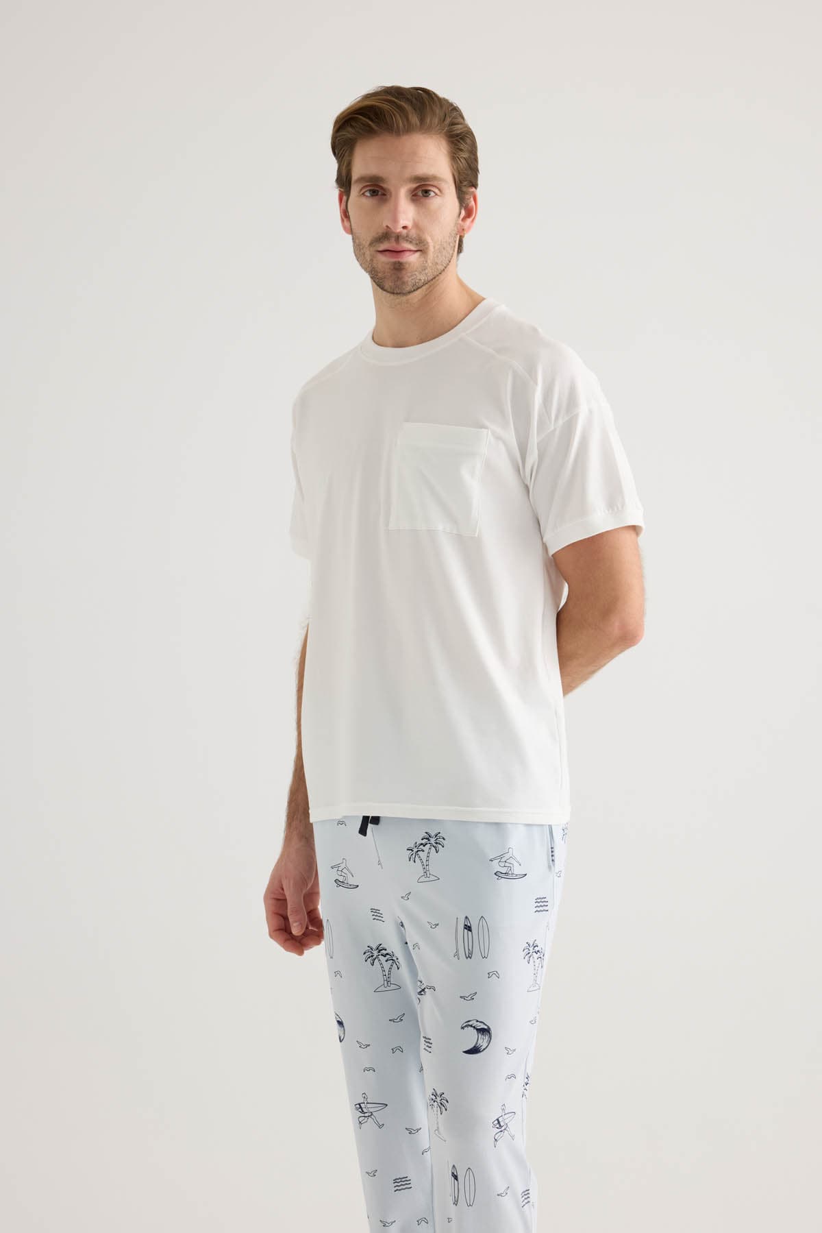 Men's Ecru Cotton Pajama Set — view 3