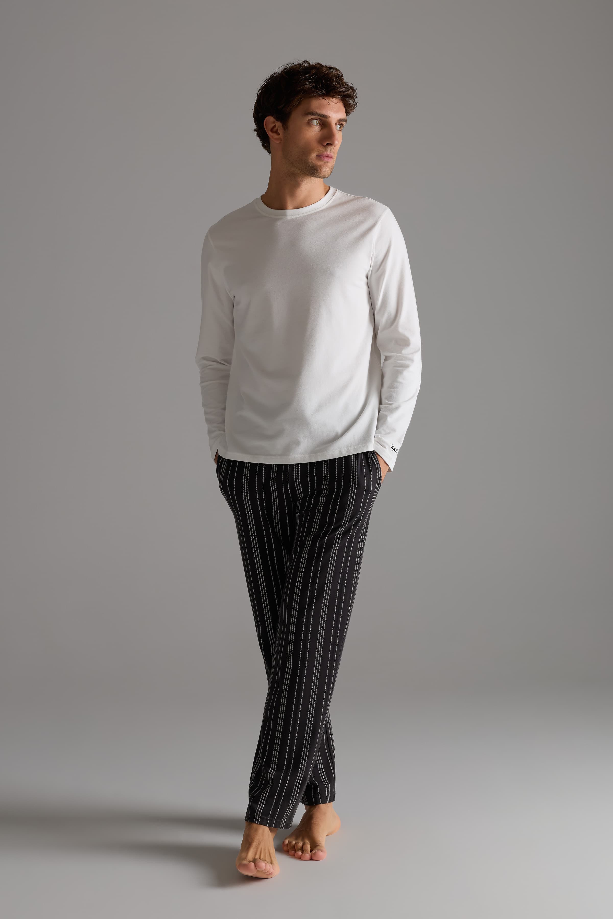 Men's Ecru Cotton Pajama Set — view 1
