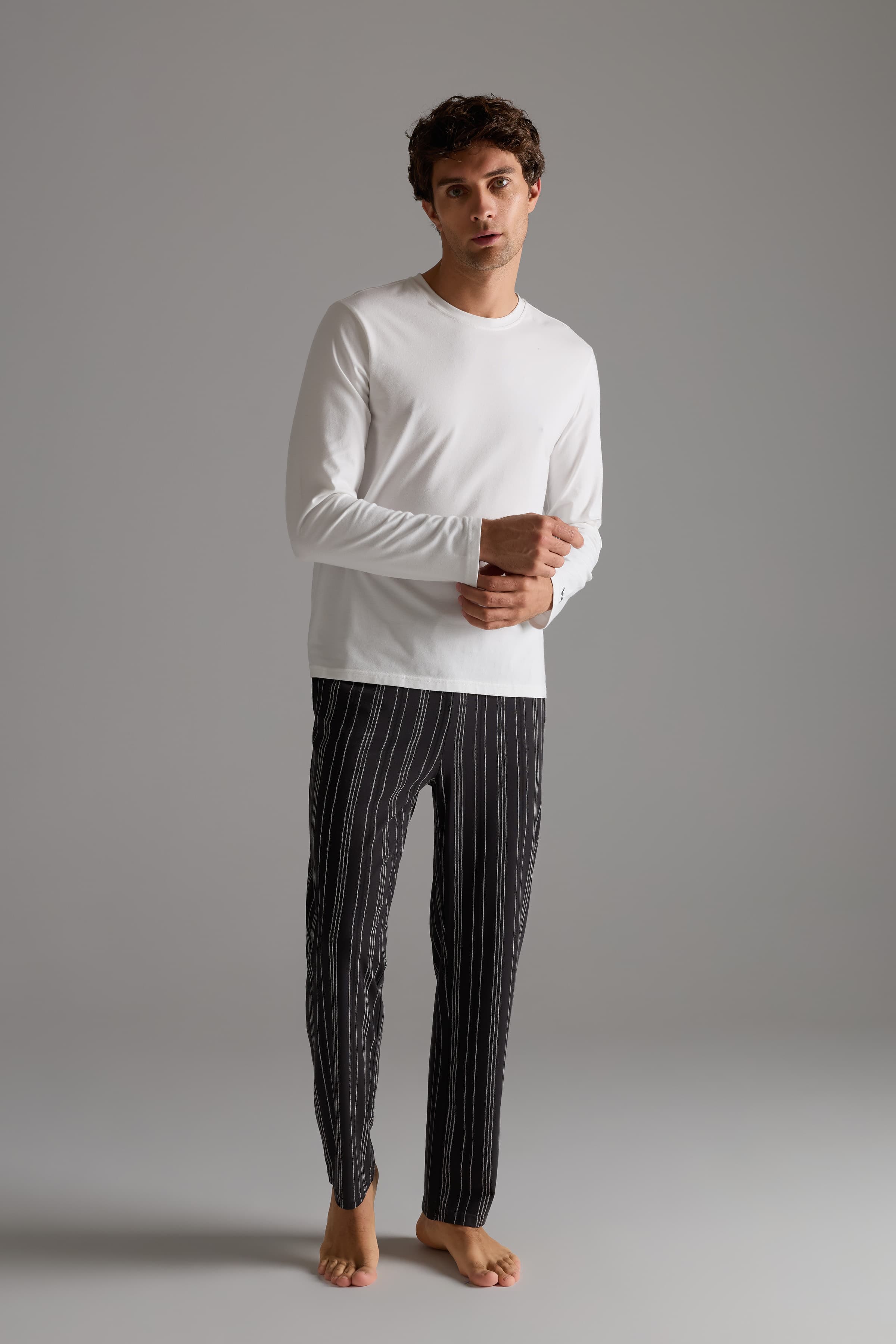Men's Ecru Cotton Pajama Set — view 3
