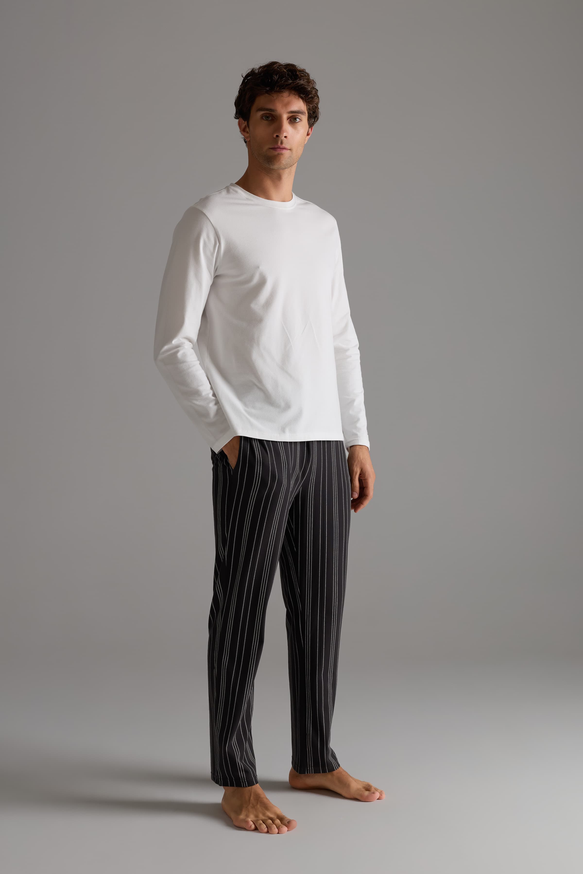 Men's Ecru Cotton Pajama Set — view 4