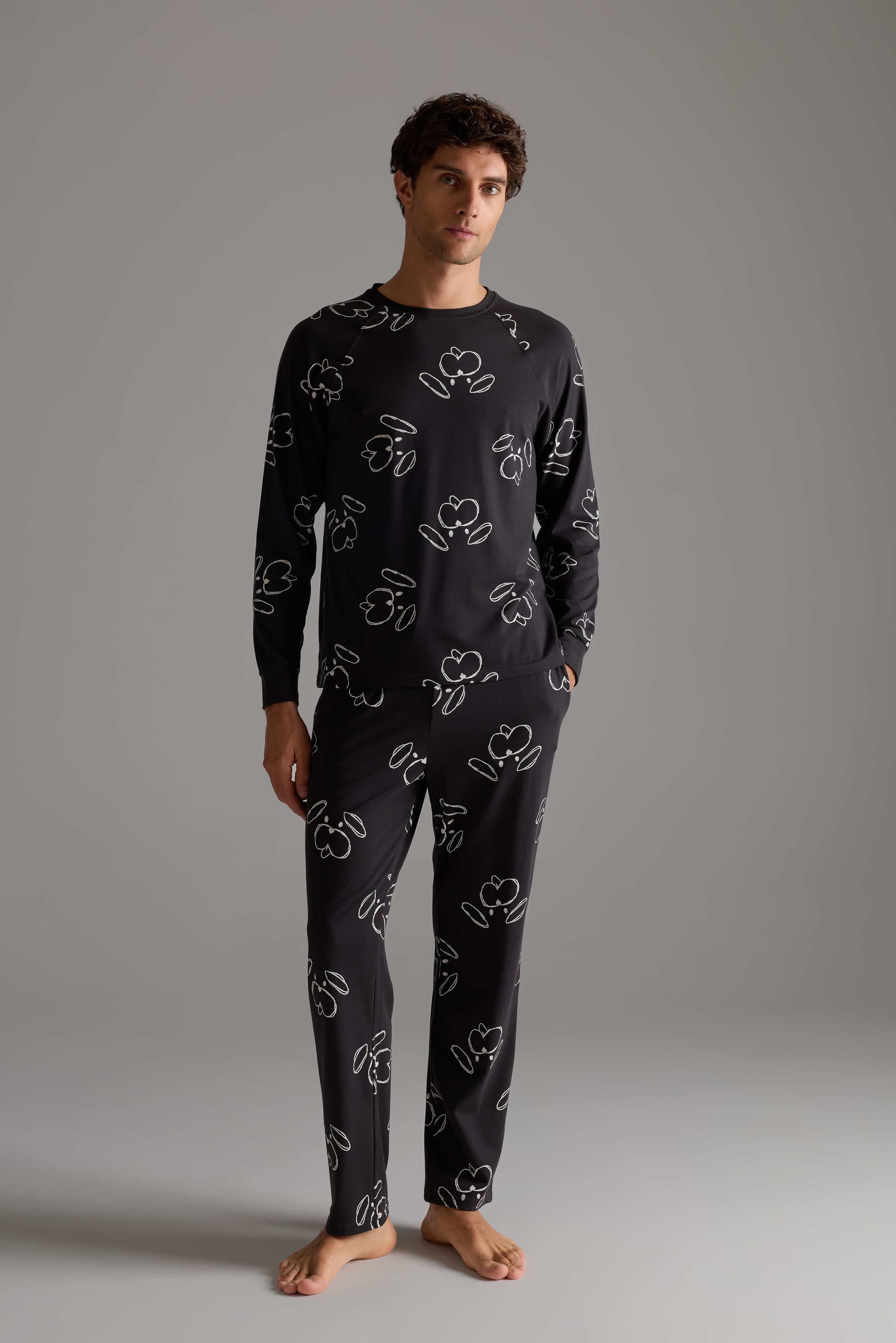 Men's Ecru Printed Cotton Pajama Set — view 1