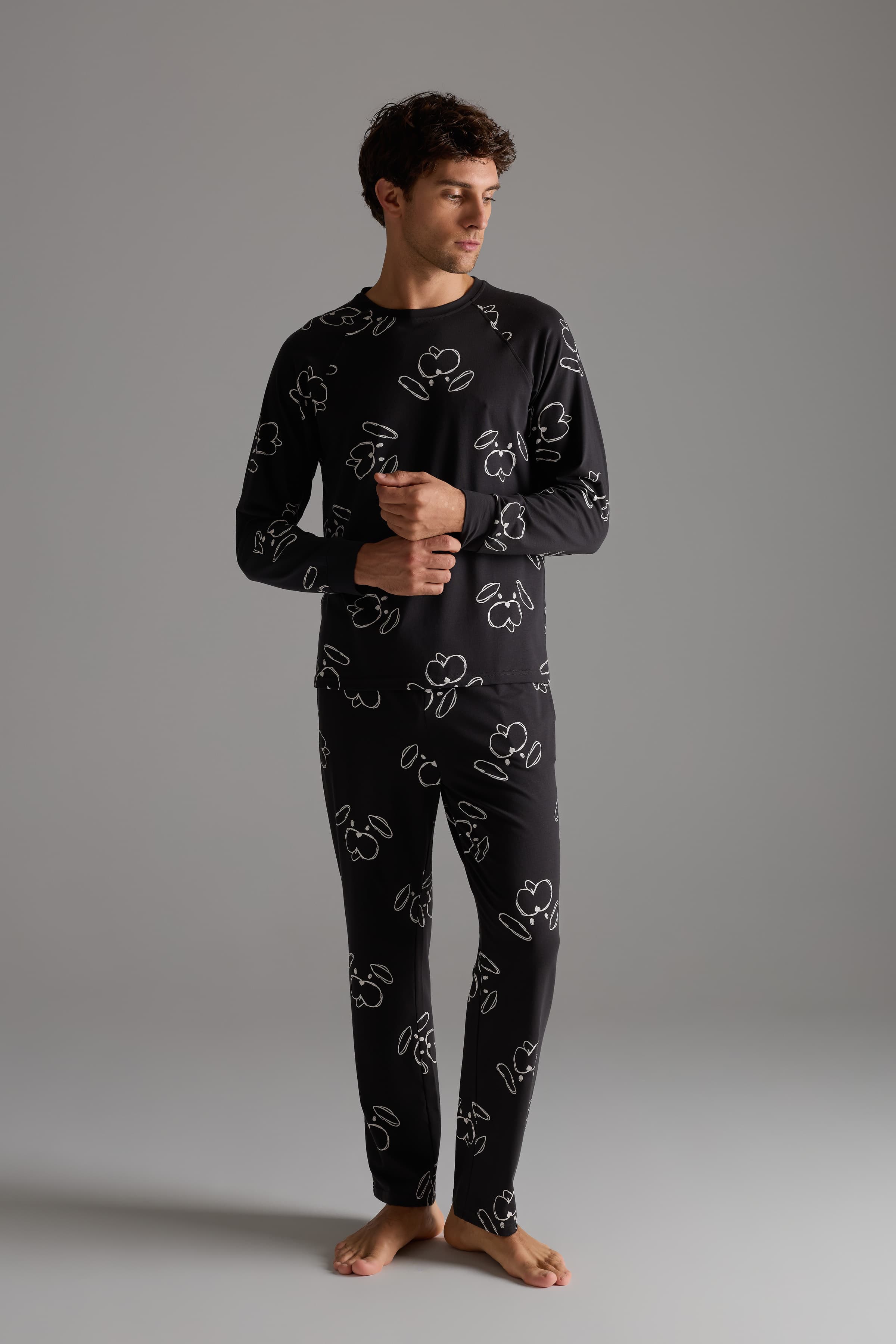 Men's Ecru Printed Cotton Pajama Set — view 3