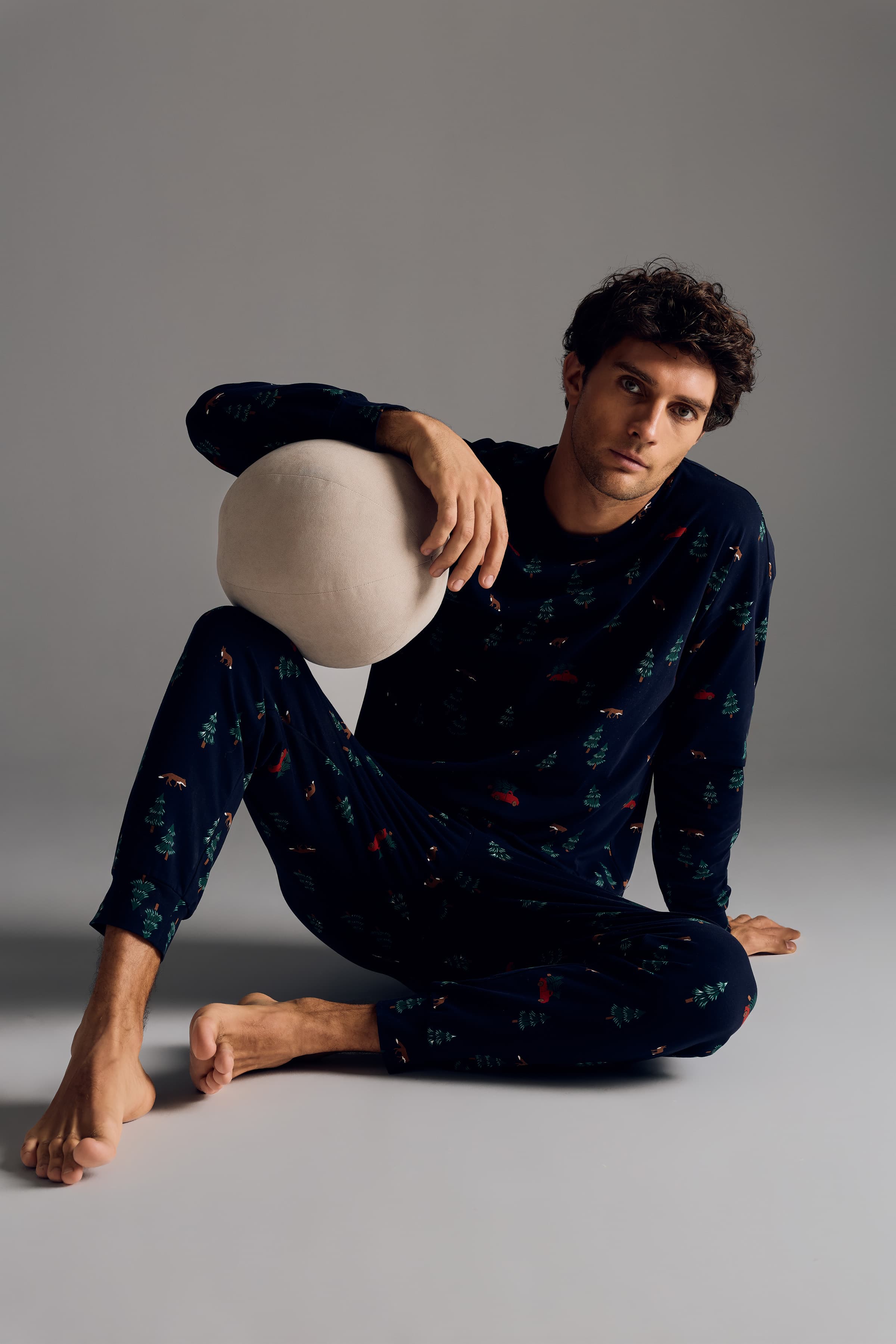 Men's Green Printed Cotton Pajama Set — view 1