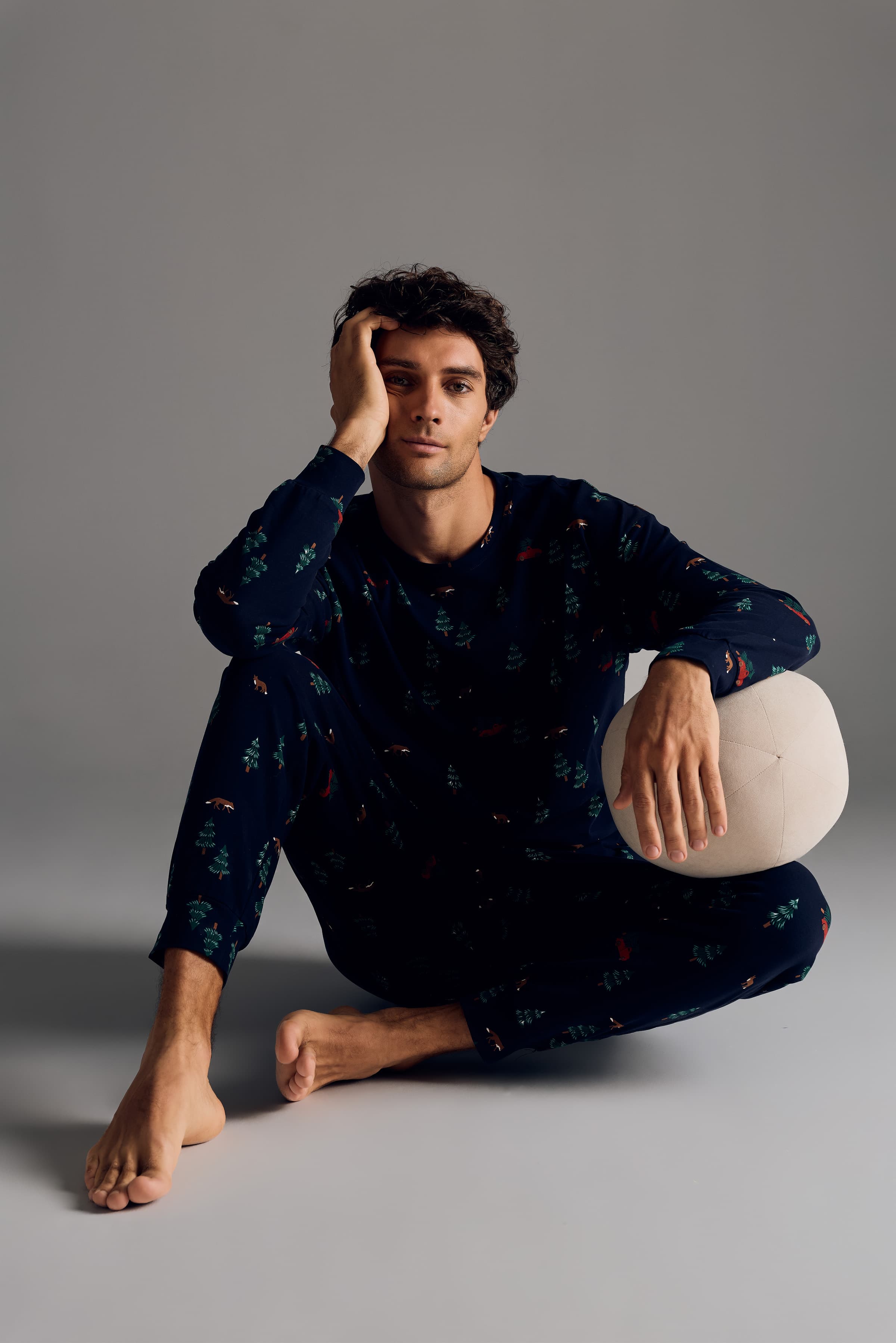 Men's Green Printed Cotton Pajama Set — view 2