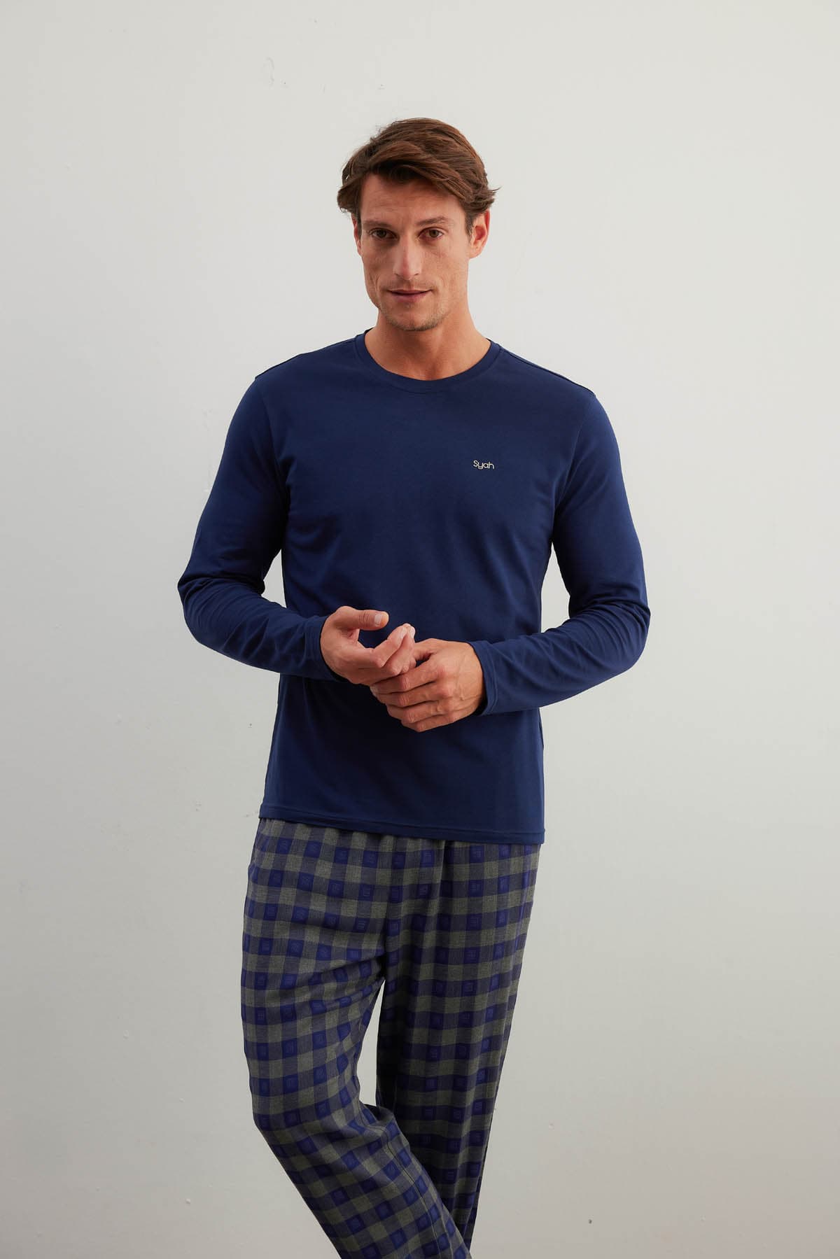 Men's Navy Cotton Pajama Set — view 4