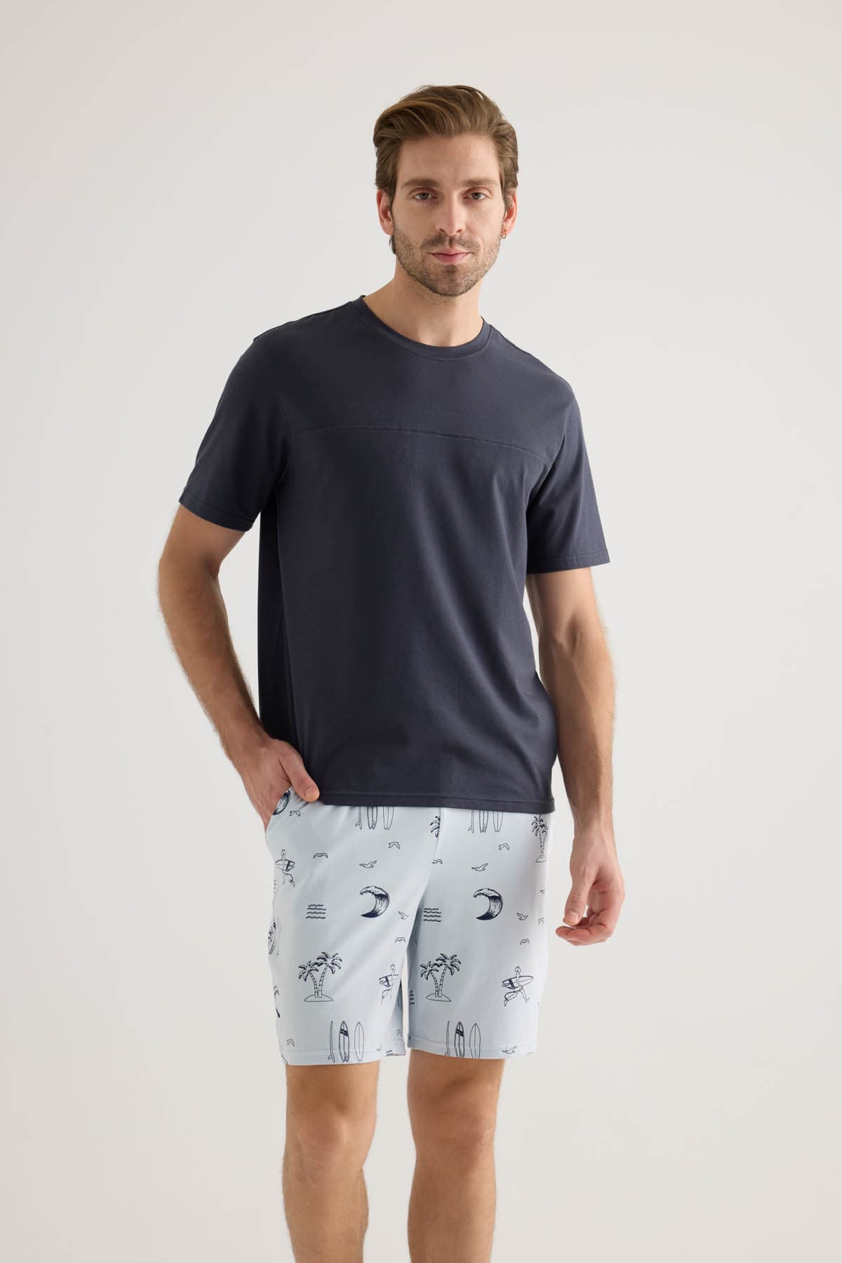 Men's Navy Cotton Pajama Set — view 4