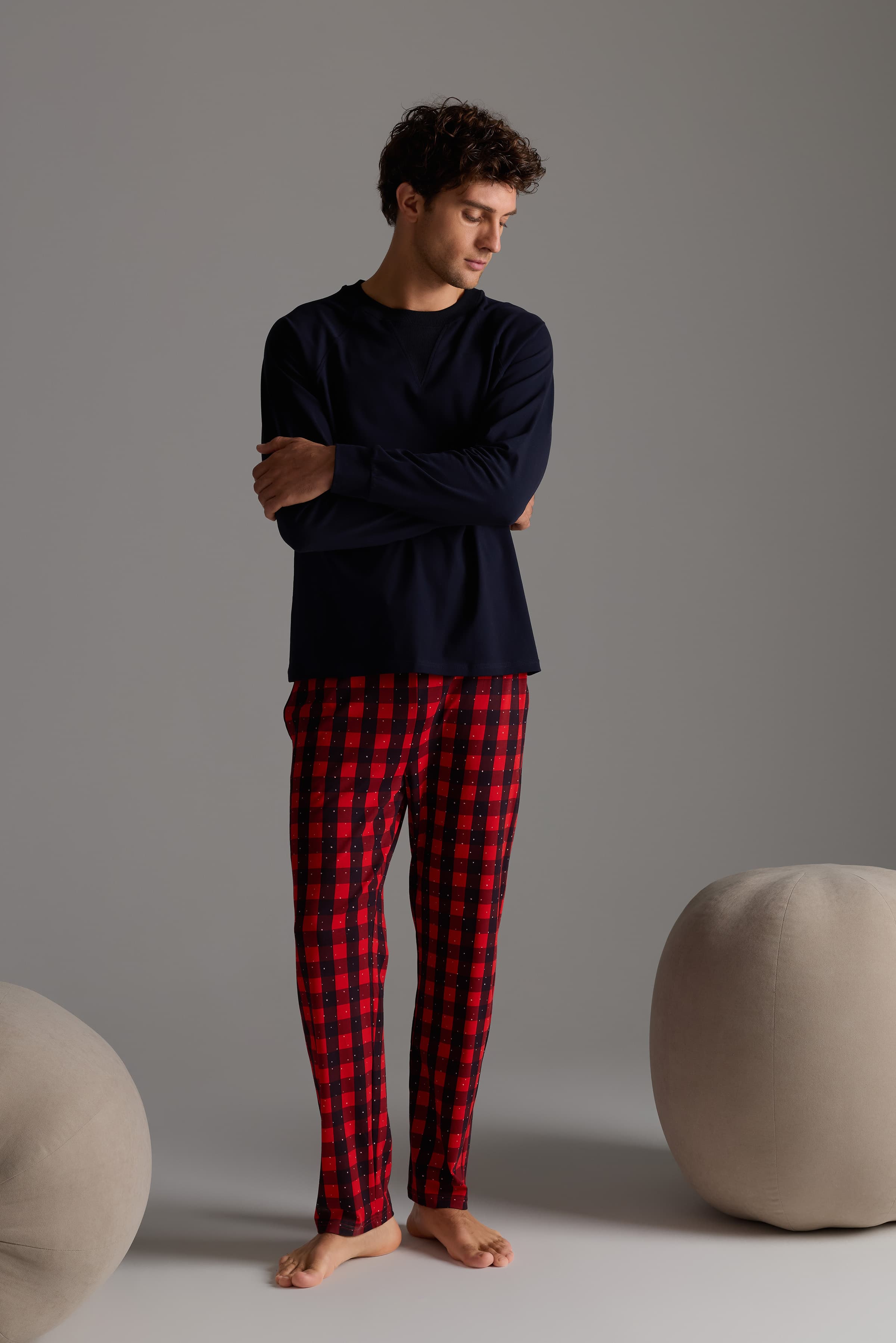 Men's Navy Cotton Pajama Set — view 1