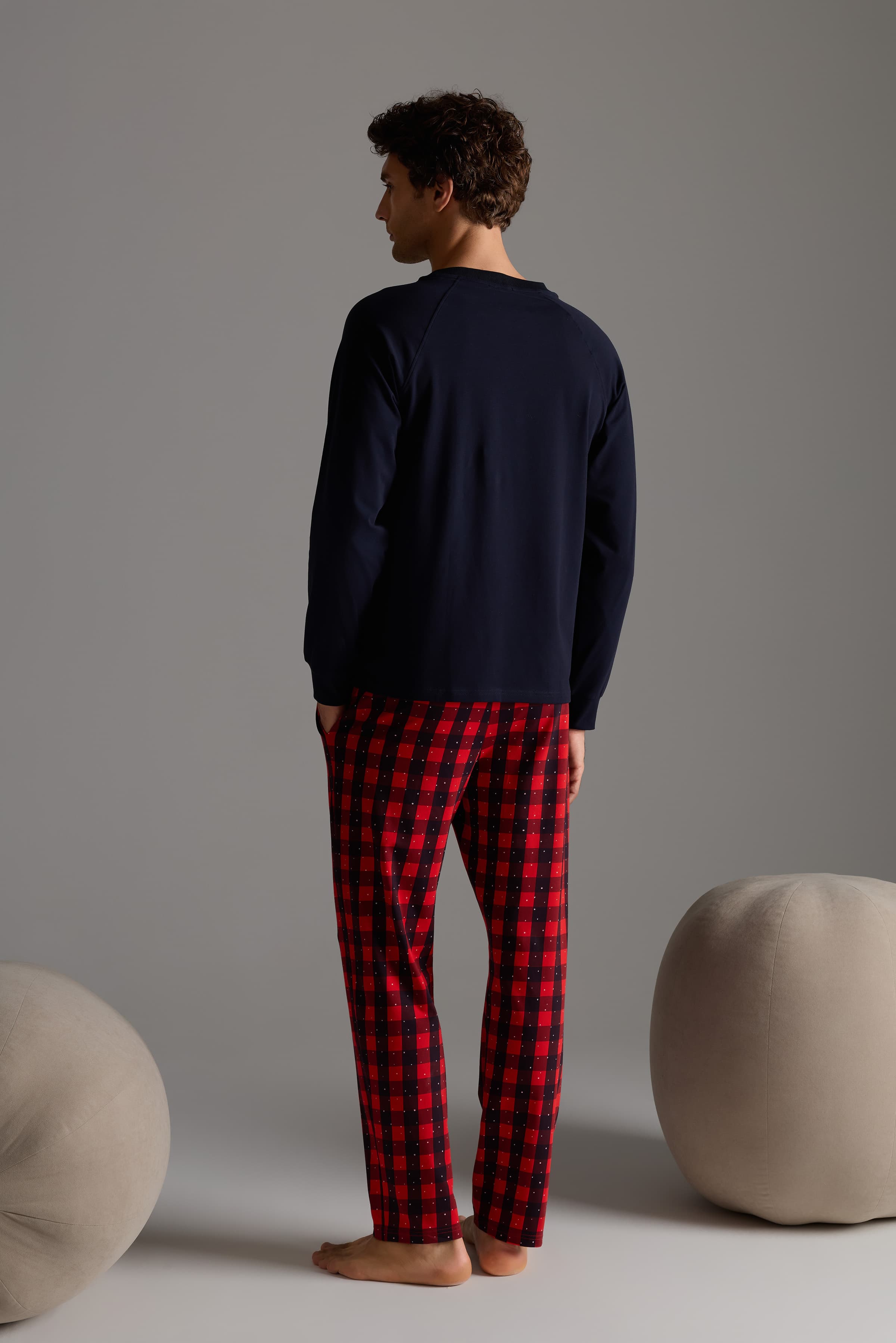 Men's Navy Cotton Pajama Set — view 3